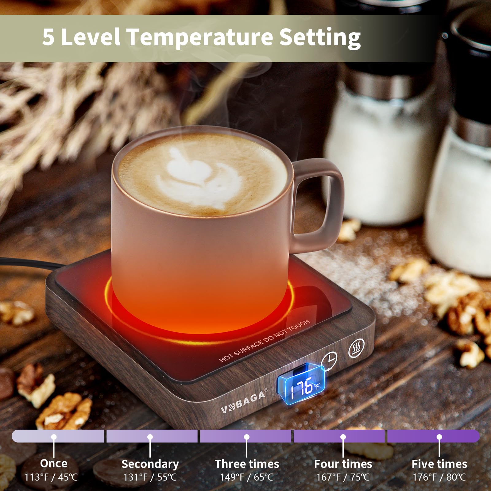 Vobaga Coffee Mug Warmer & Candle Warmer Plate For Office Home Use With 5 Temperature Settings, Coffee Warmer With Digital Displ