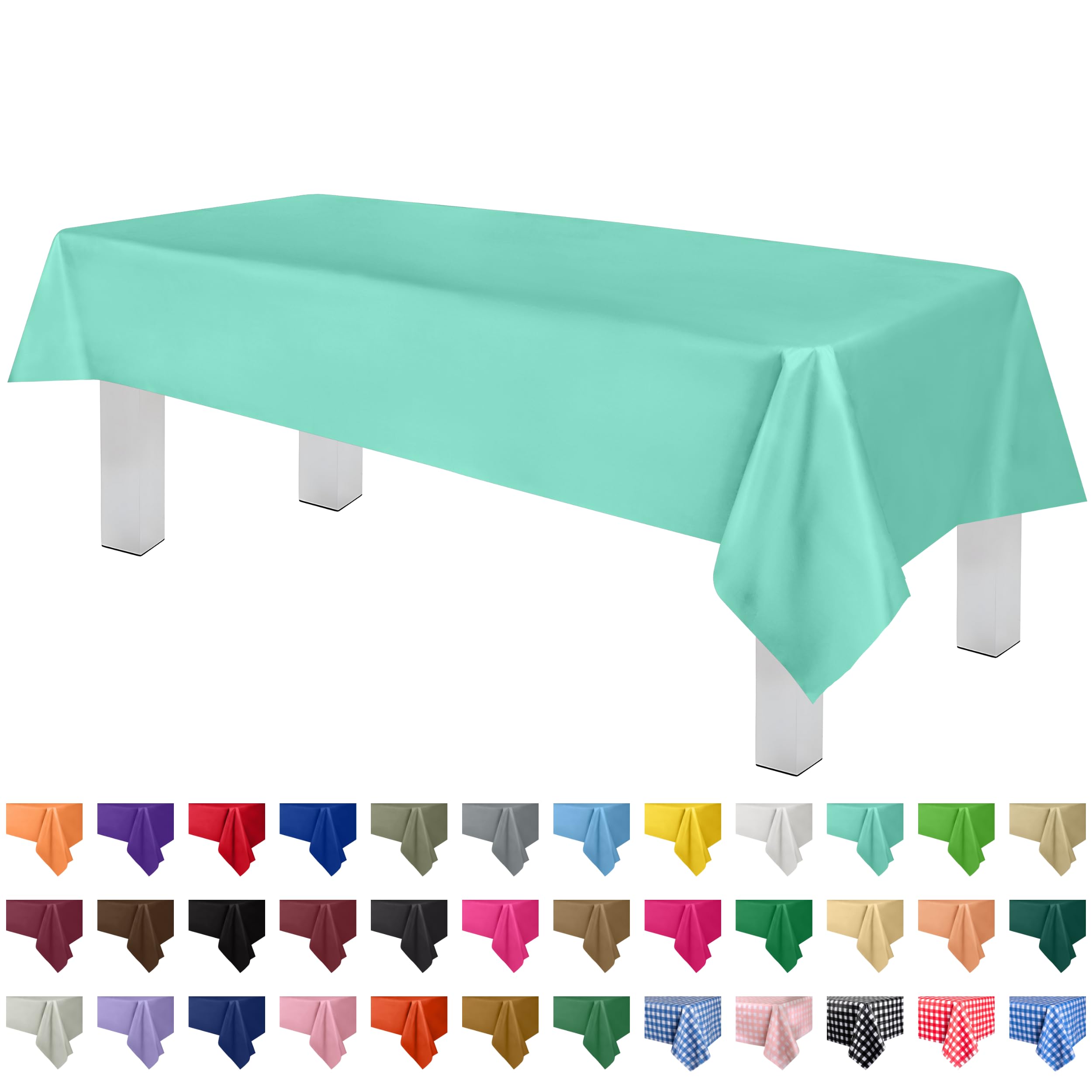 Grandipity Aqua Plastic Table Cloth Disposable (6 Pk) 54In X 108In Plastic Tablecloths For Rectangle Tables - Premium Party Tabl