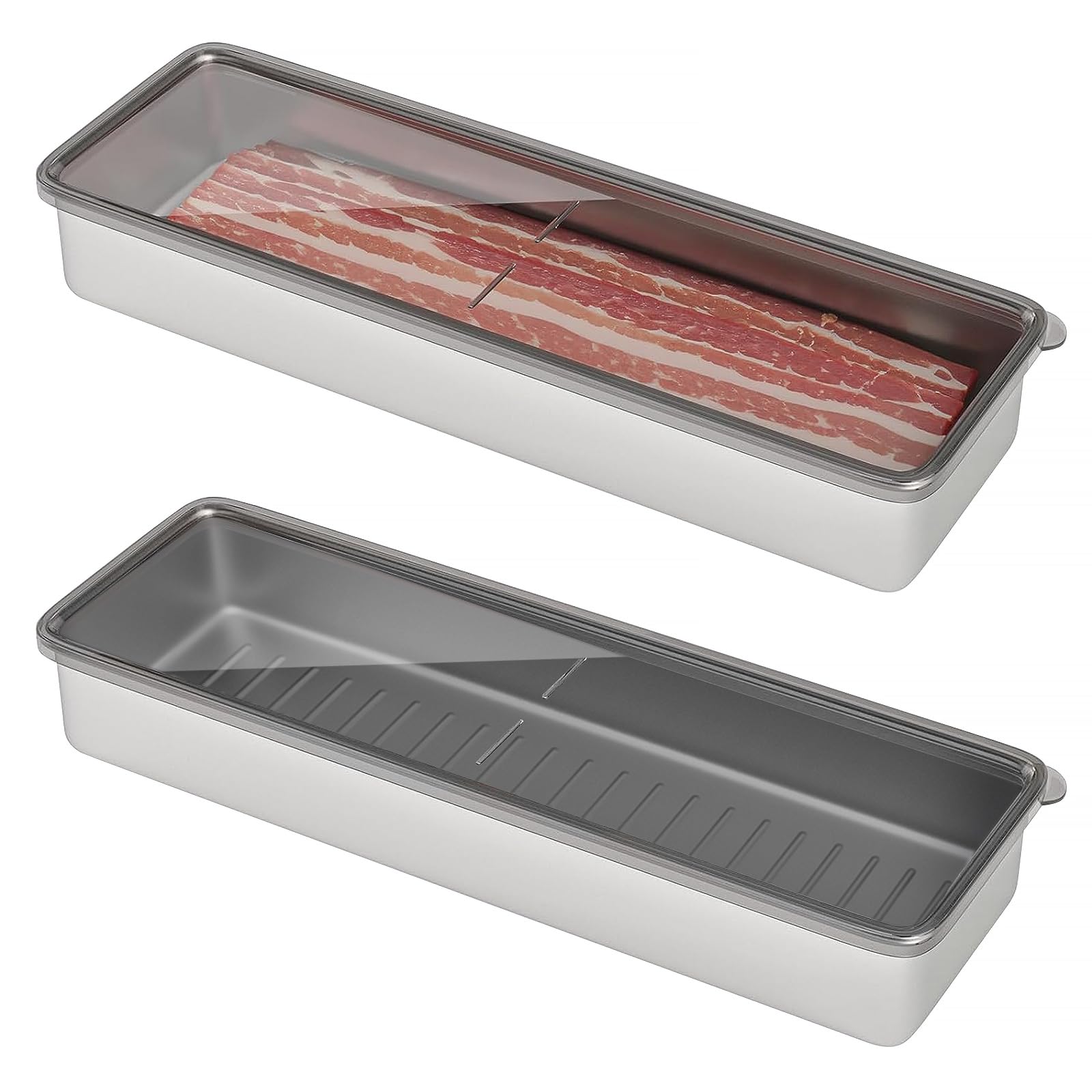 Freshmage Bacon Container For Refrigerator, 304 Stainless Steel Airtight Deli Meat Storage Containers For Fridge Dishwasher Safe