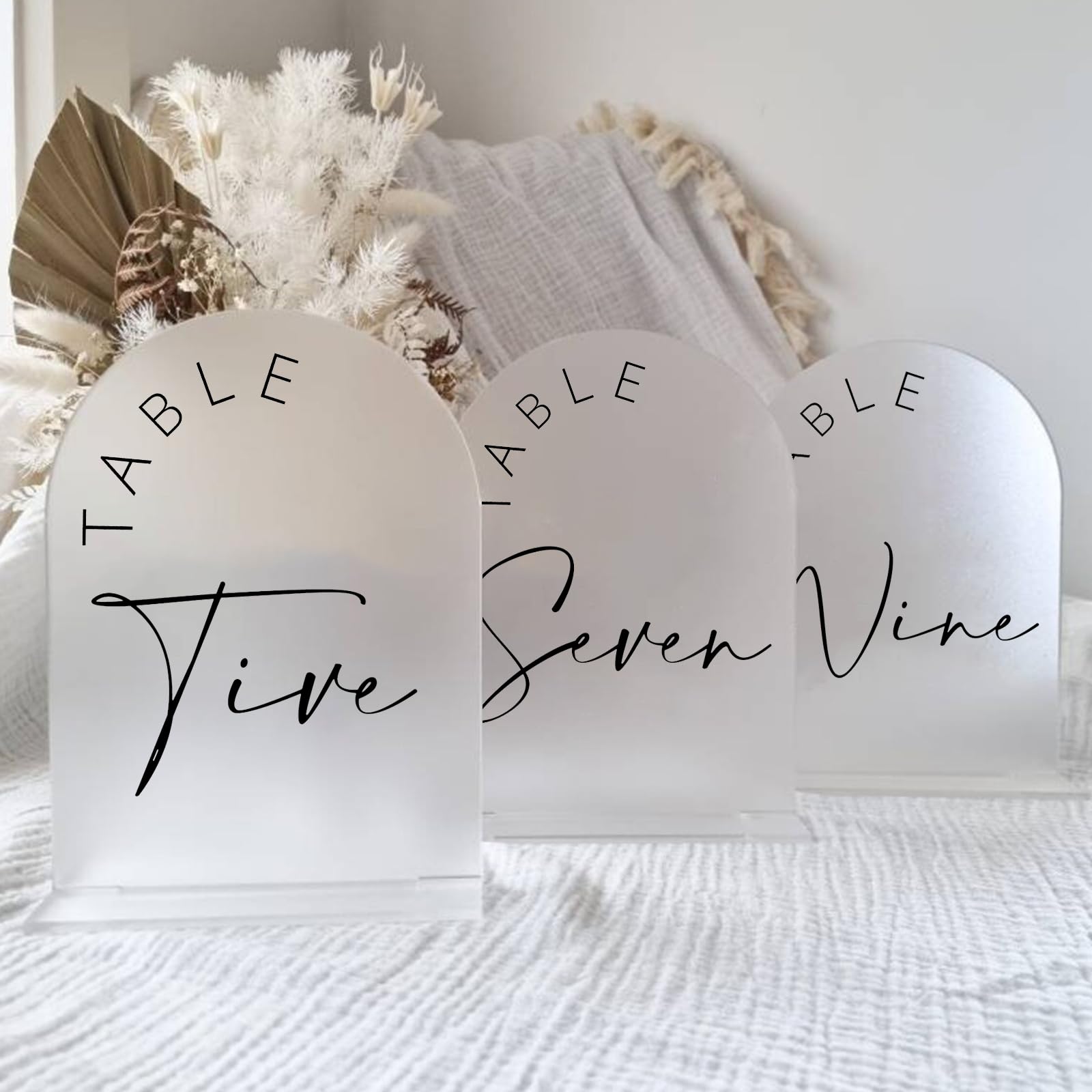 Jinmury Frosted Arch Wedding Table Numbers 1-15 With Stands, 5X7 Inch Frosted Arch Acrylic Sign With Black Letters, Frosted Arch