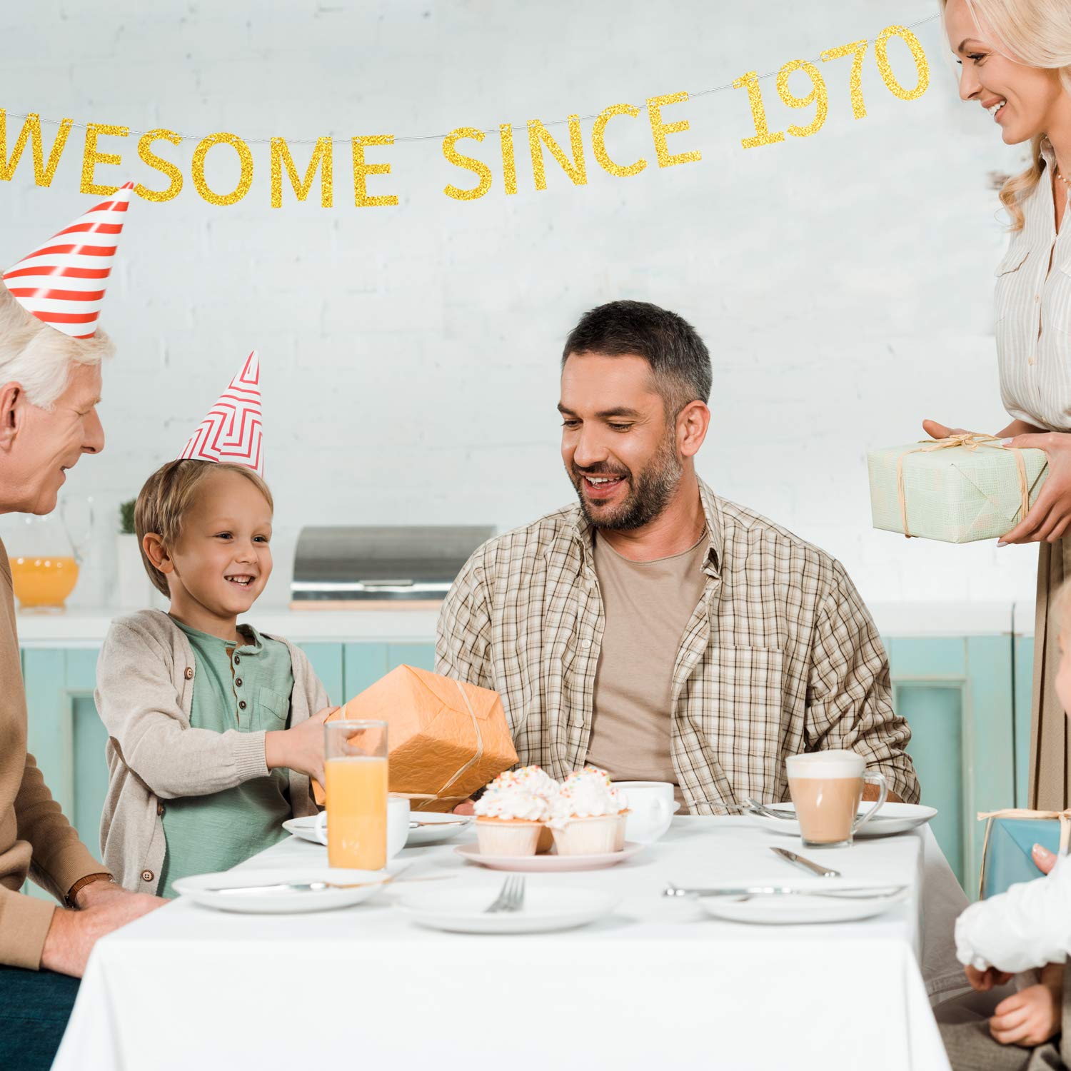 Awesome Since 1970 Pre-Strung Gold Glittery 54Th Birthday Banner 54 Fifty Four Year Old Birthday Party Decorations For Men Women