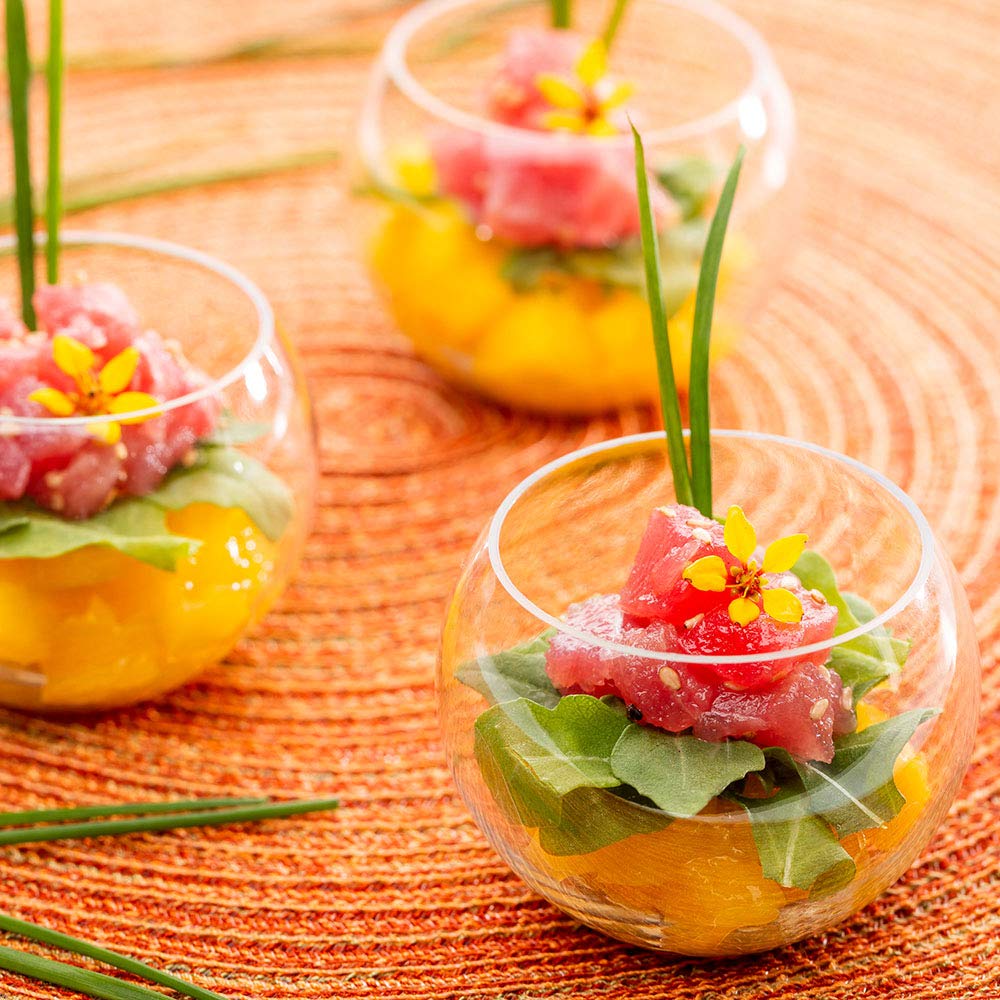 Restaurantware 4 Ounce Round Plastic Bowls 100 Disposable Sphere Cups - Premium Does Not Shatter Easily Clear Plastic Appetizer