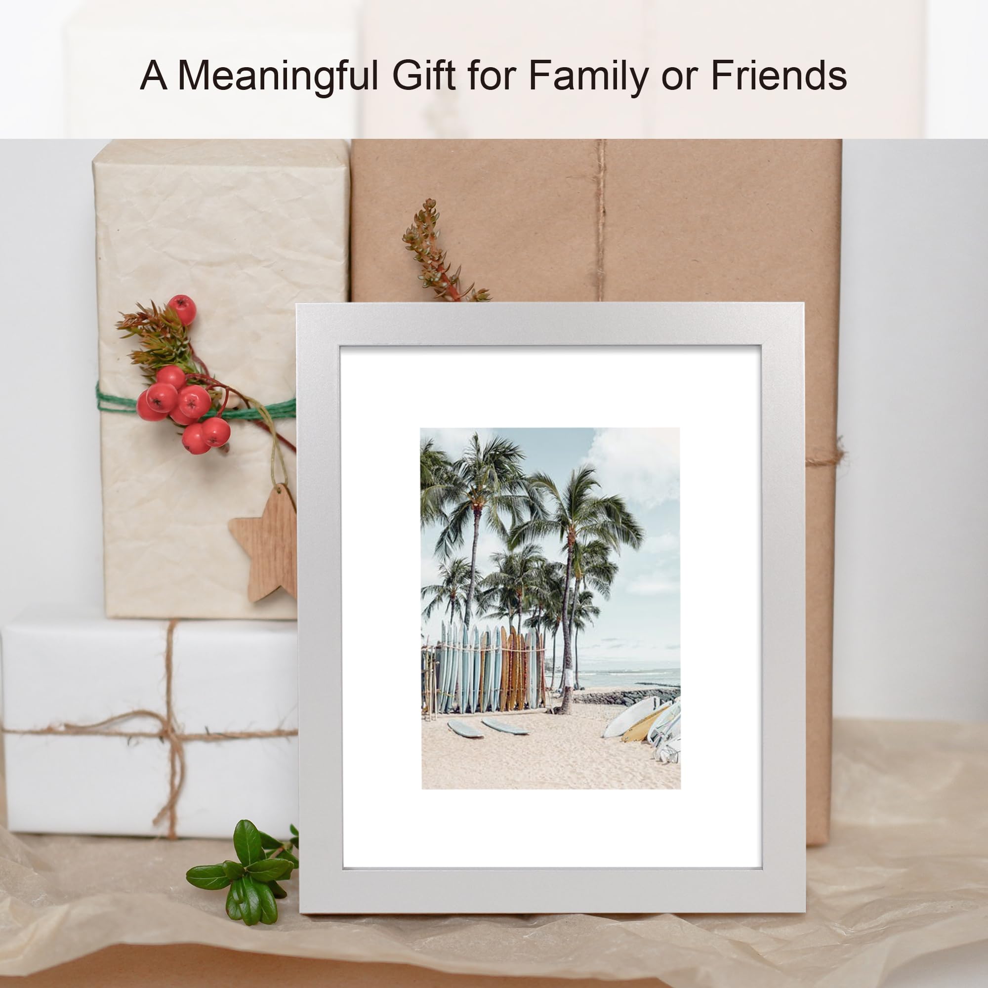 Hongkee 8x10 Picture Frame (4 Pack, Silver) Made of Real Glass and Wooden Frame - Display Pictures 5x7 with Mat or 8x10 Without