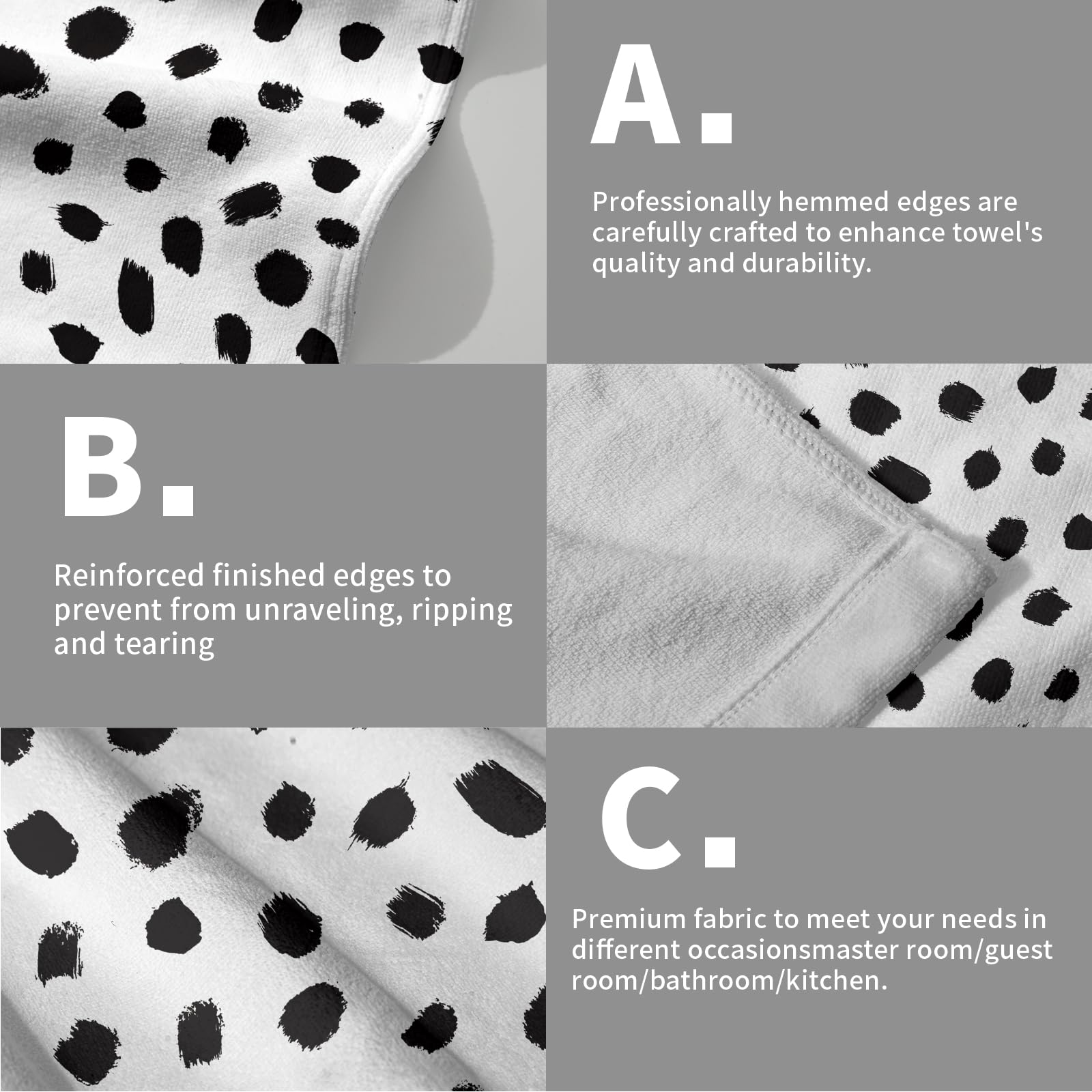 Miaoquhe Black White Polka Dot Towels Set Of 2, Boho Polka Dot Hand Towels For Bathroom 14''X28'' Vintage Doodle Towels Soft Abs