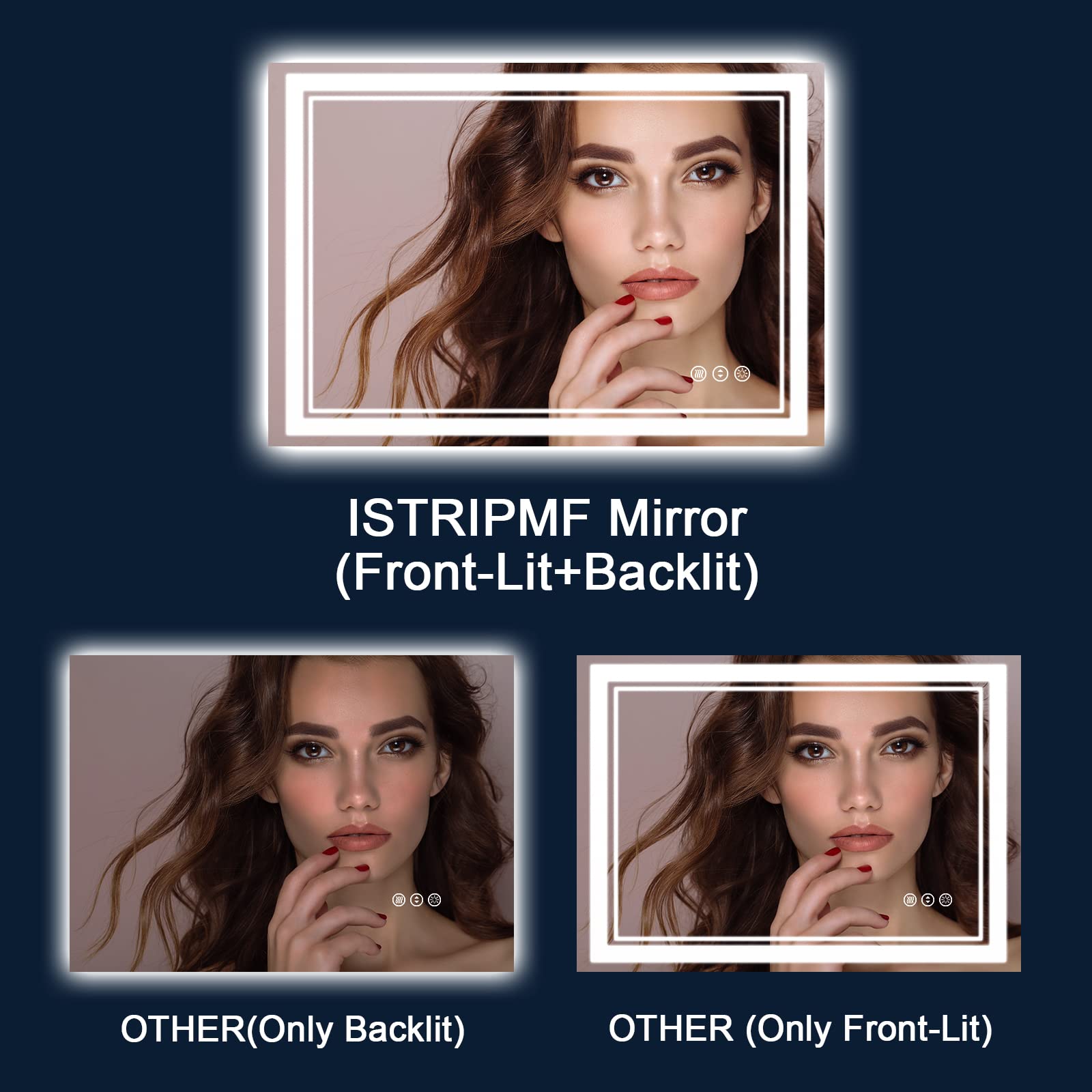 Istripmf 55 X 36 Inch Led Bathroom Mirror With Lights, Backlit And Front Lighted Bathroom Mirrors For Wall, Anti-Fog Dimmable Me