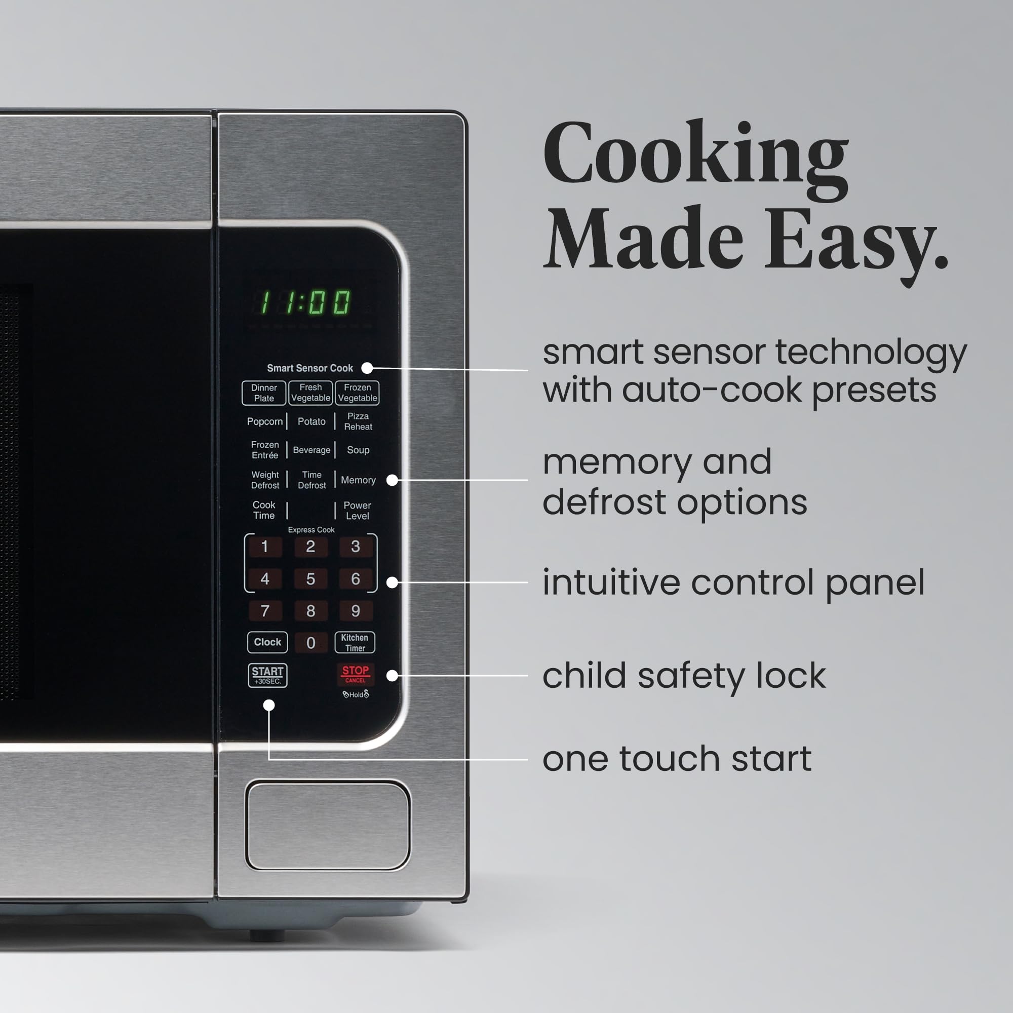 Farberware 1100W 2.2 Cu Ft Countertop Microwave Oven With Smart Sensor, Led Lighting, Child Lock - For Apartments And Dorms