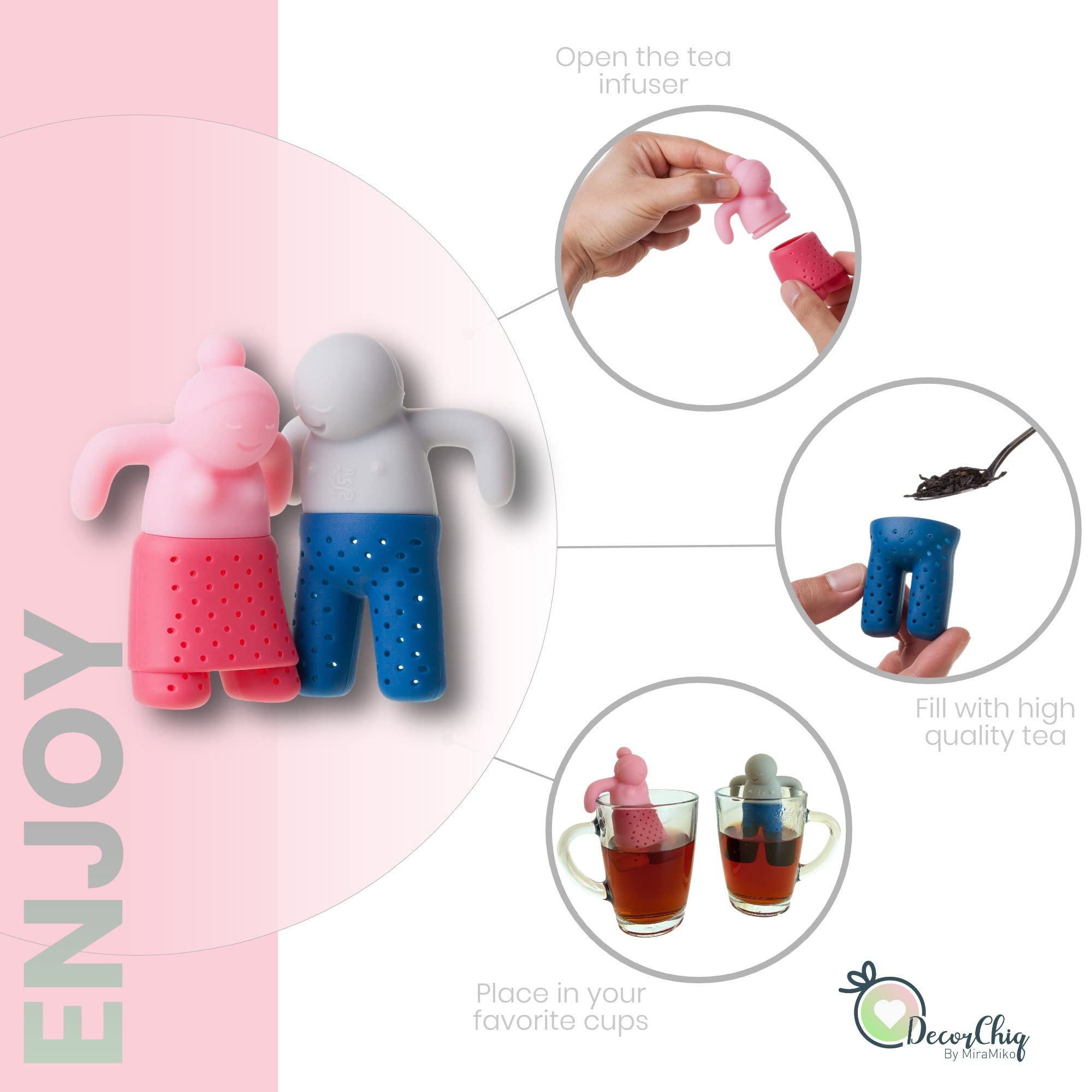 Cute Tea Infuser Gift Set For Loose-Leaf Tea, A Small Funny Gift For Tea Lovers And Couples, Silicone Tea Steepers In A Set Of T