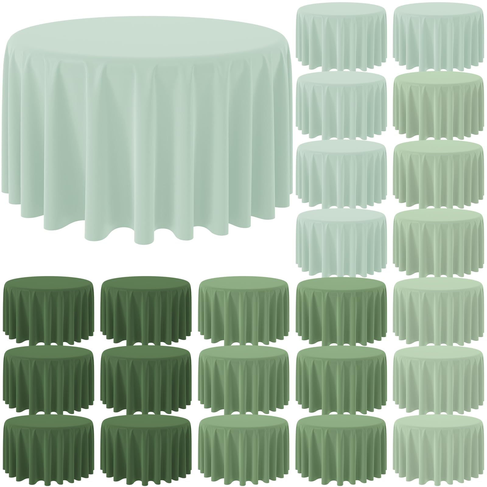 Hallswl 24Pcs 84 Inch Round Sage Green Tablecloth 4 Green Colors Disposable Plastic Round Table Cover for Baby Shower Bridal Wed