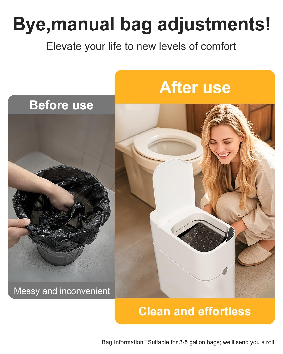 Ctime 2Nd Gen Motion Sensor Bathroom Trash Can - Smart Small Trash Can With Lid And Automatic Bag Expanding, 3 Gallon, 6 Inch Sl