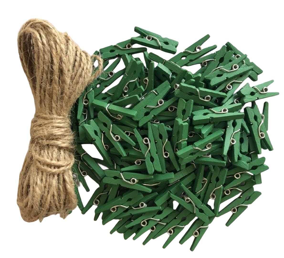 Cute Mini Wooden Clothes Pin Wedding Shower Decor Photo Clothespin With Jute Twine Green Pack 100
