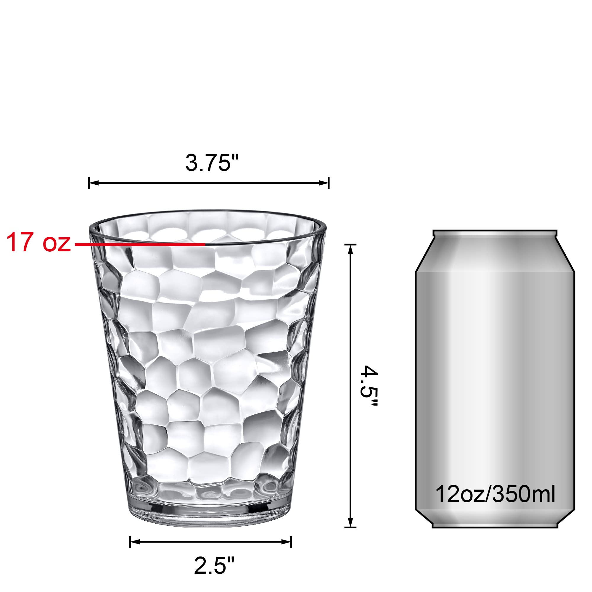 Amazing Abby - Iceberg - 16-Ounce Plastic Tumblers (Set Of 8), Plastic Drinking Glasses, All-Clear Reusable Plastic Cups, Stacka