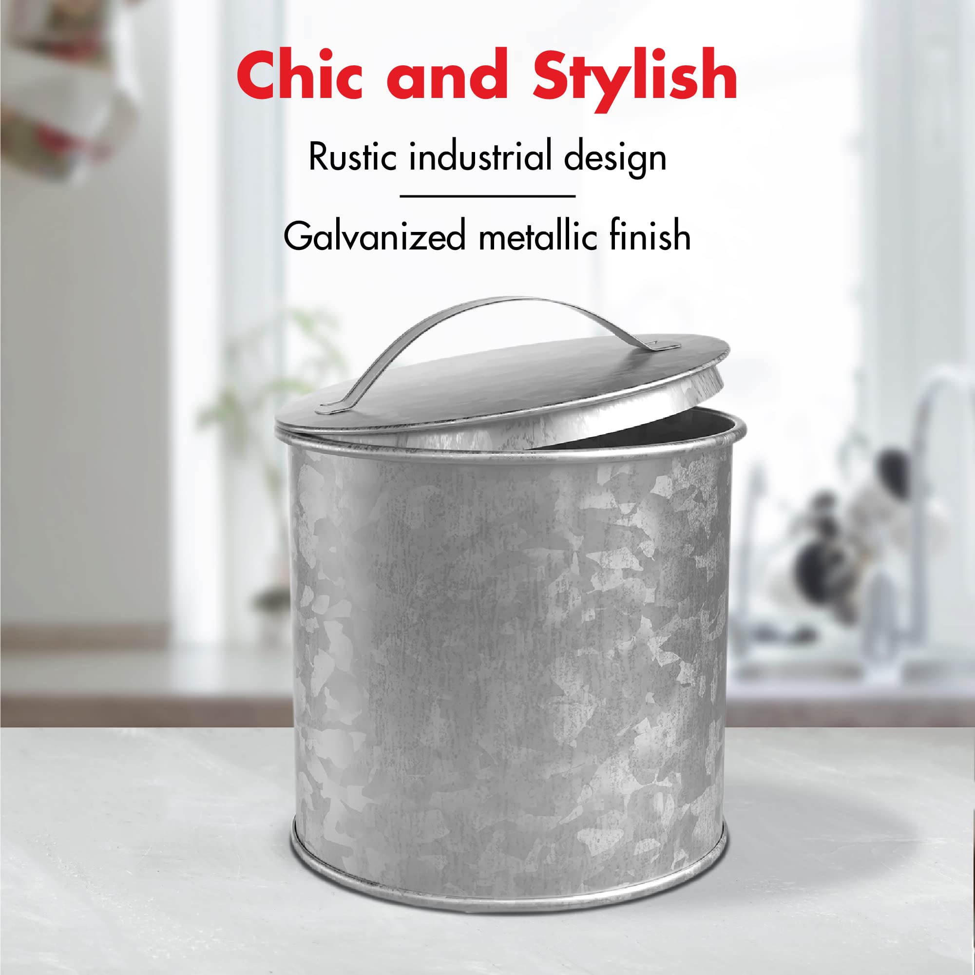 Amici Home Newport Galvanized Metal Canister | Dry Food Storage Container | Airtight Lid | 56 Ounce Capacity | Farmhouse D  Cor