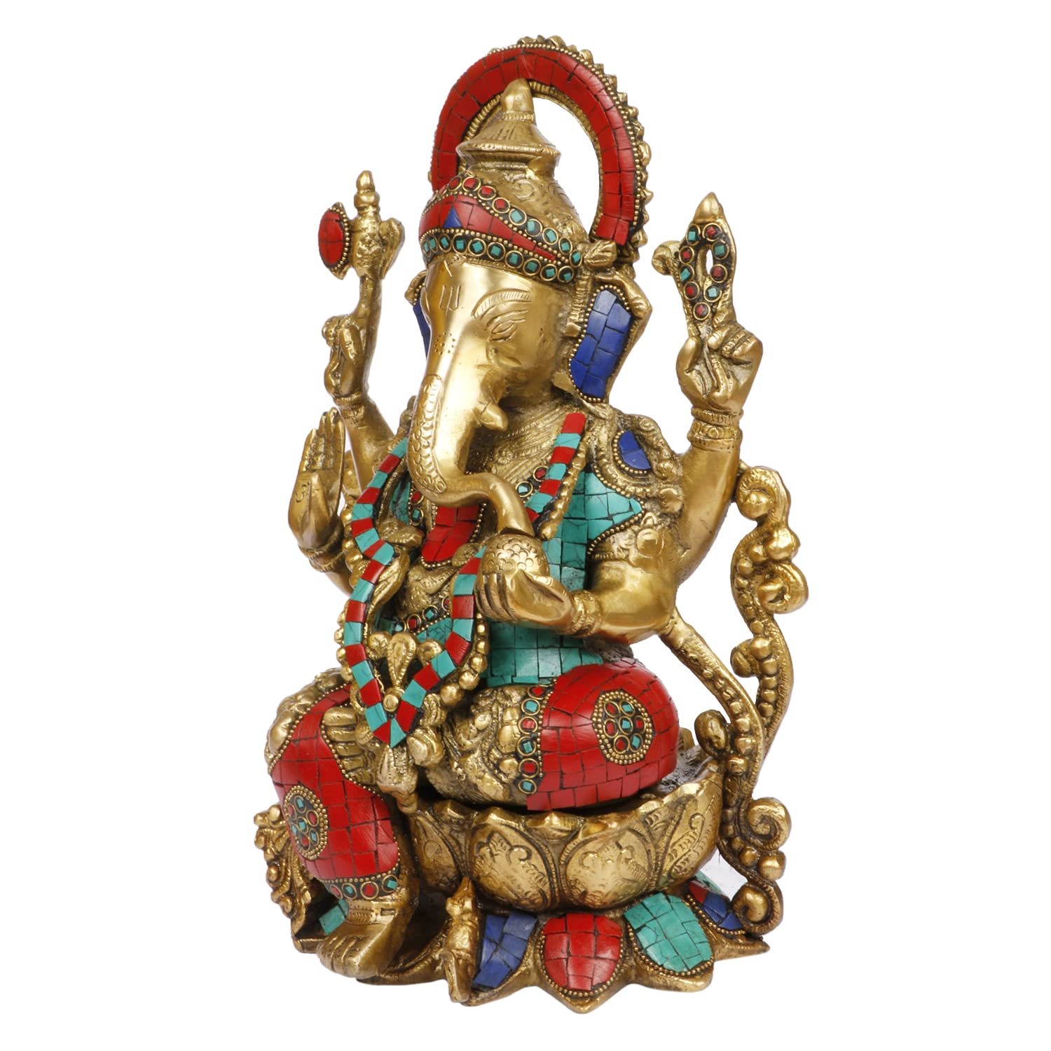 Artvarko Ganesha Sitting On Lotus Brass Inlay Work Bhagwan Idol Jewellery Mangalkari Ganesh Statue Ganpati Murti For Home Entran