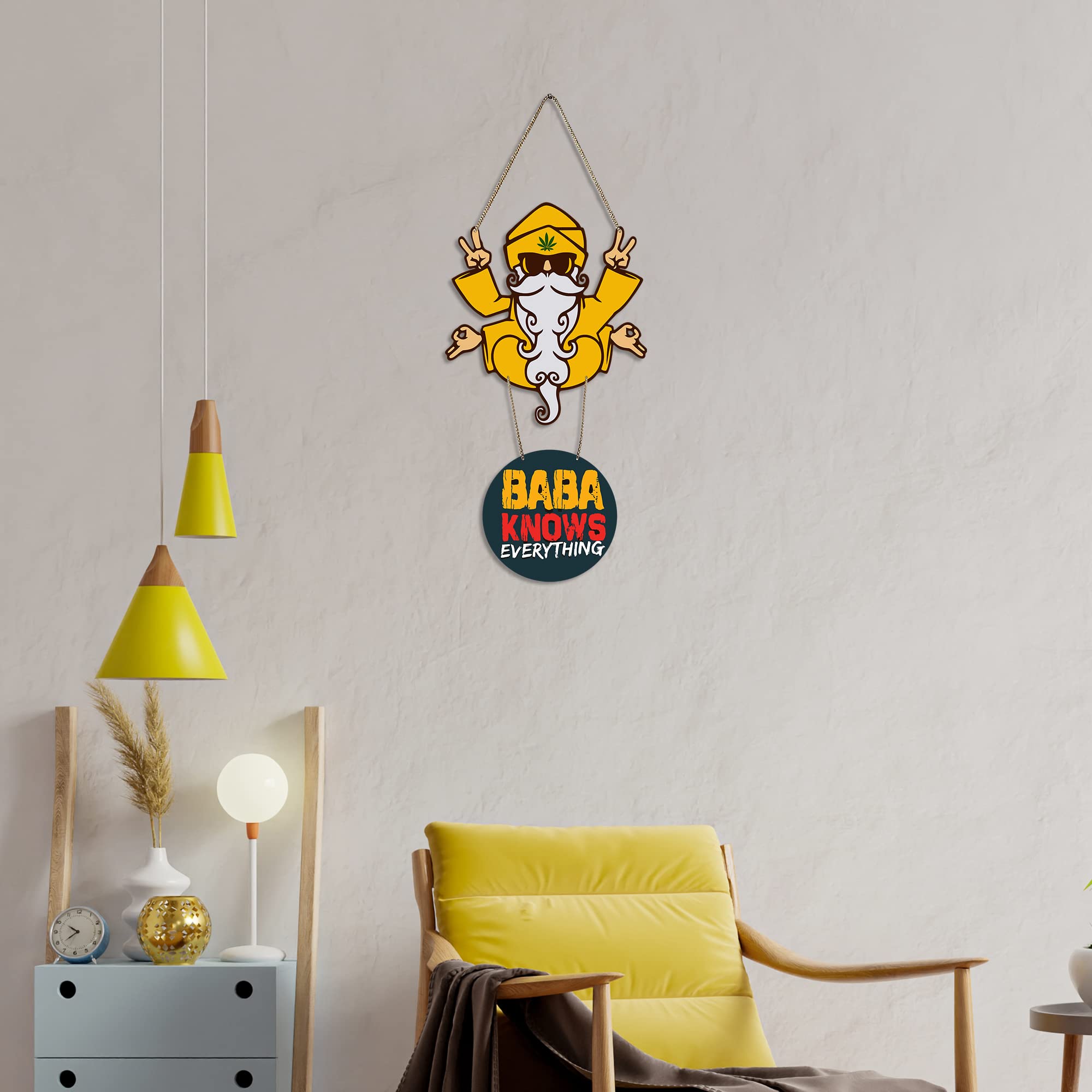 Artvibes Baba Knows Printed Wooden Wall Hanger with Quotes for Home Decor | Office | Gifts | Living Room | Bedroom | Wood Decora