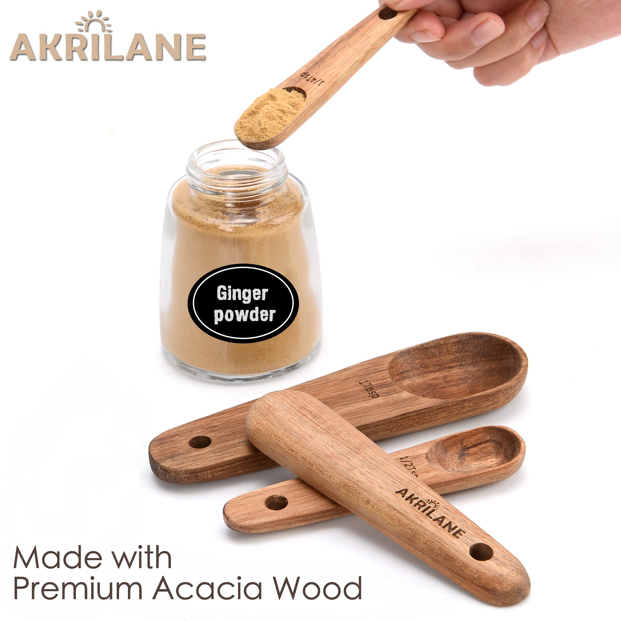 Wooden Measuring Spoons Set Kitchen Utensil Set Tools  Premium Acacia Wooden Spoon Kitchen Utensils for Chefs  Engraved Accurate Spoons for Dry and Liquid Ingredients  Set of 4
