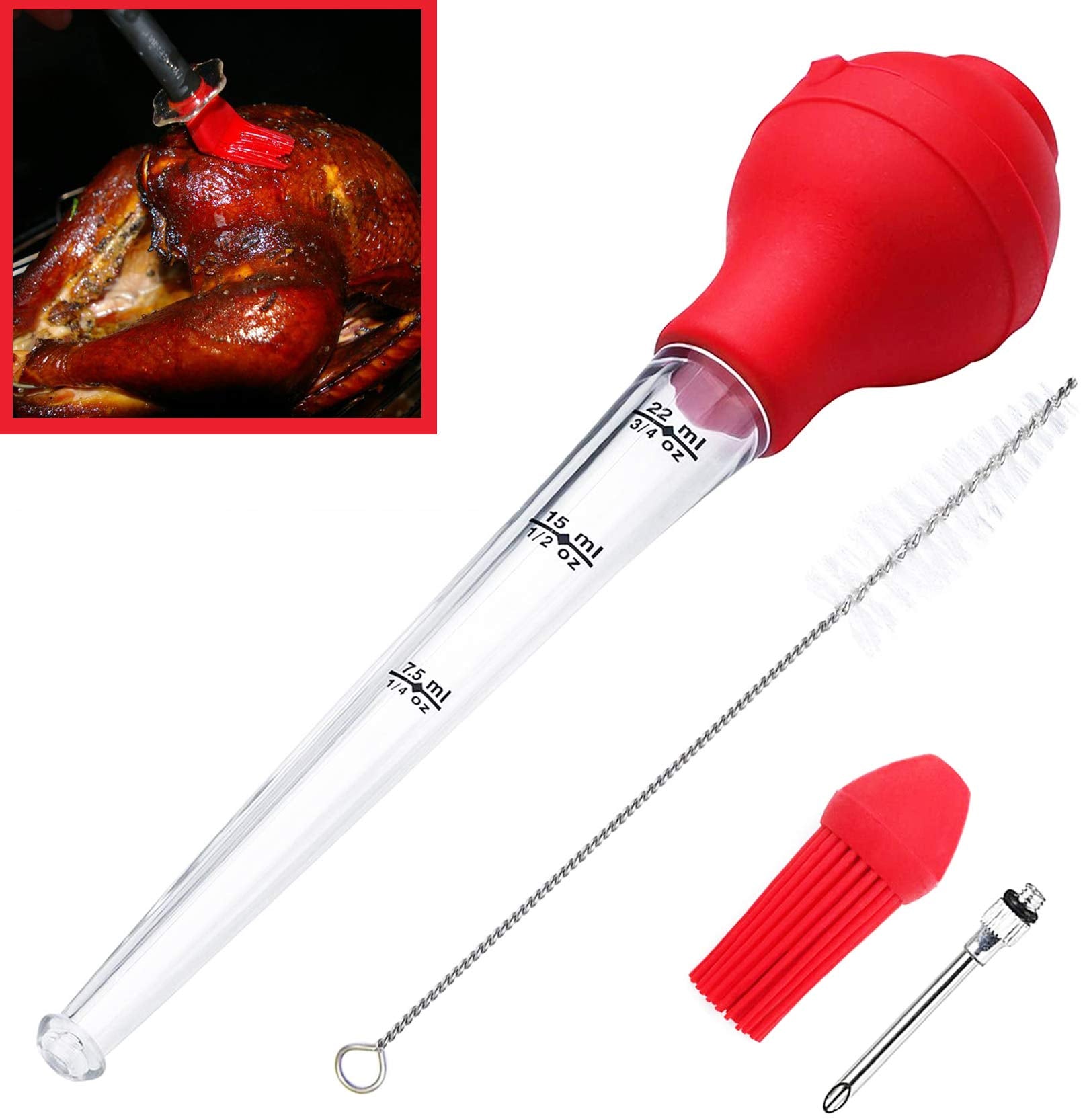 Best Tableware Turkey Baster Set Of 4 Commercial-Grade Quality Fda Silicone Bulbs, Including Marinating Needles And Barbecue Bru