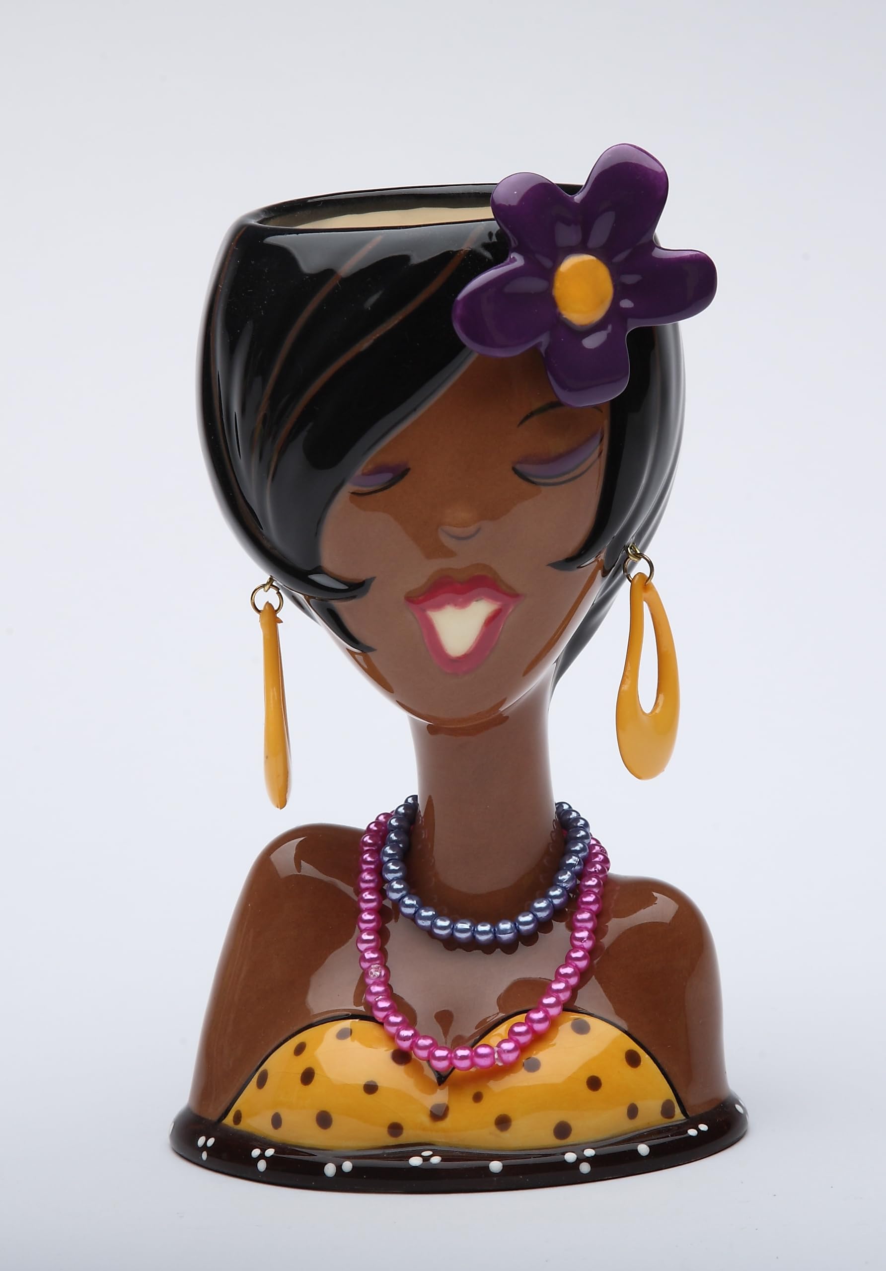 StealStreet SS-CG-62803 Black Glam Girl with Purple Flower Makeup Holder Vase, Yellow, 3 3/4 x 2 3/4 x 6 3/8 H