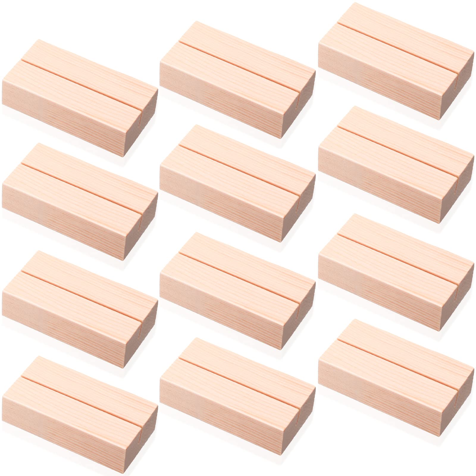 Zonon 12 Wood Place Card Holders - Table Number Stands for Wedding Party Events (Natural Wood Color, 3 x 1.6 x 0.8 Inch)