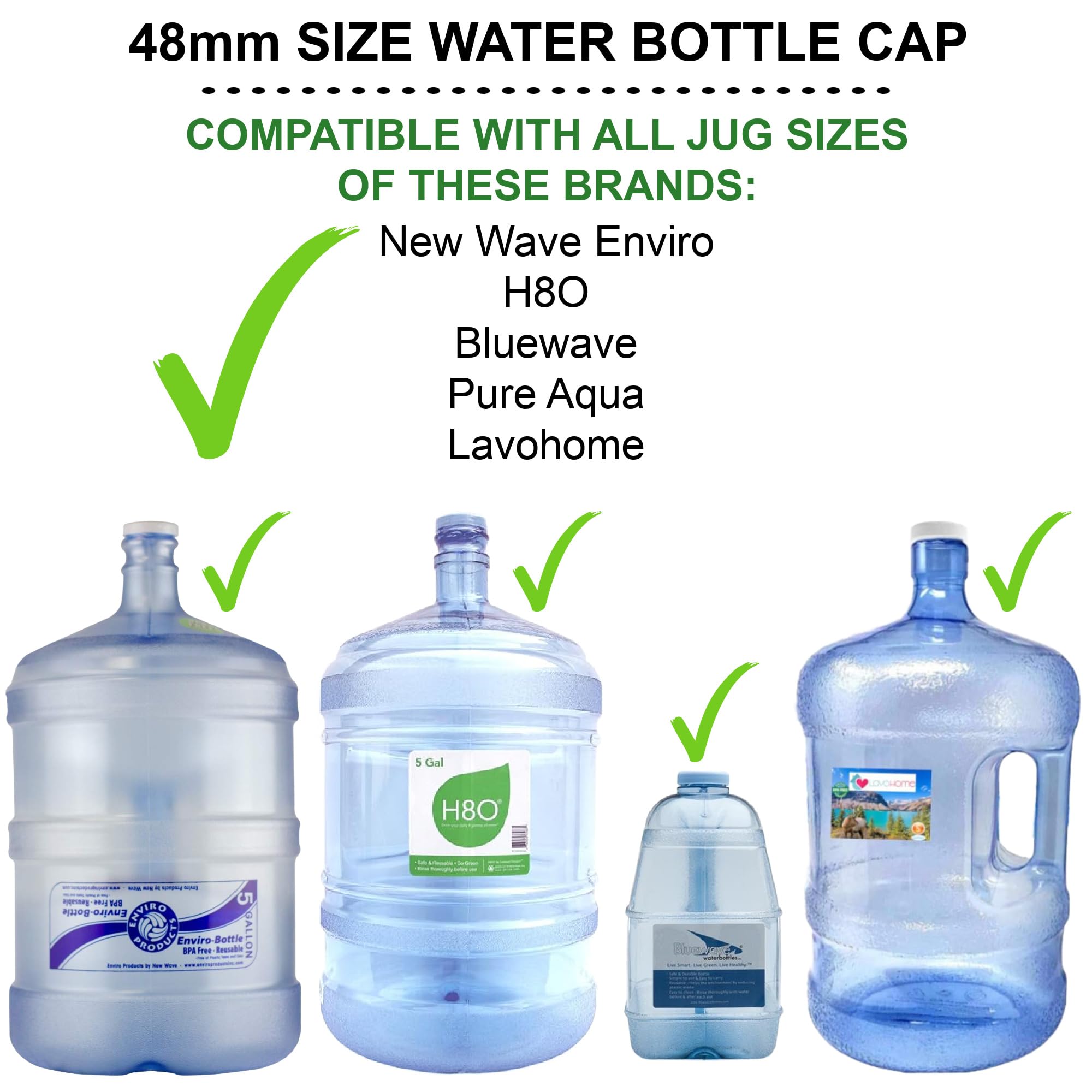 Screw-On Caps Compatible with 1-5 Gallon Bluewave  New Wave Enviro  PureAqua Brand Water Jugs  48mm Size Bottle Lids  2pk