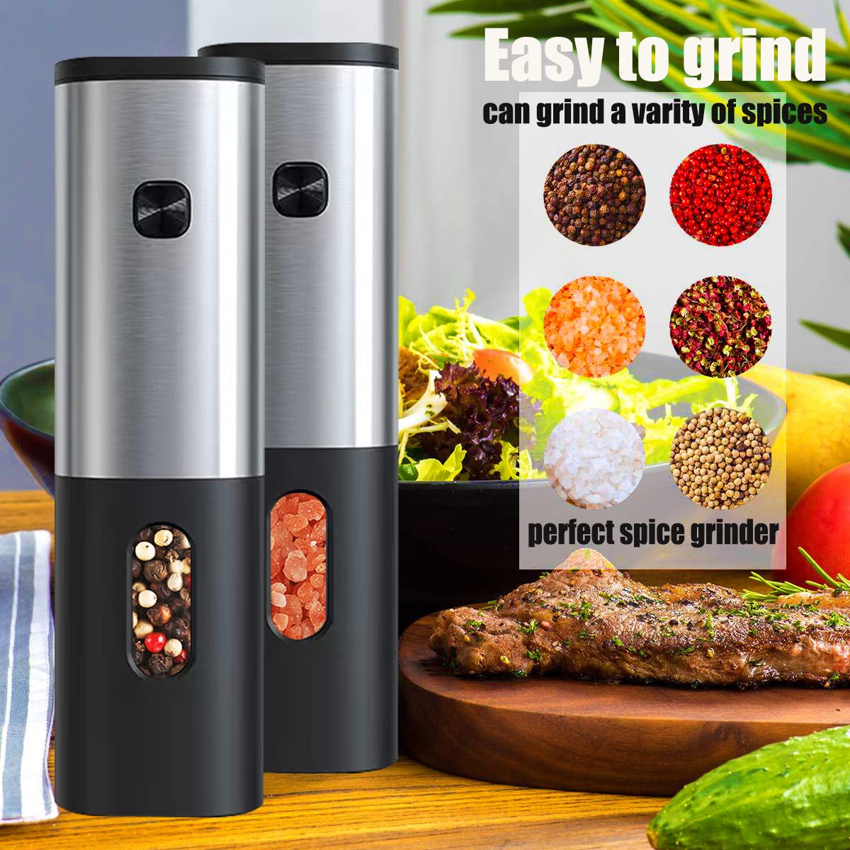 Rechargeable Electric Salt And Pepper Grinder Set With Charging Base, Derguam Stainless Steel Pepper Grinder With Adjustable Coa