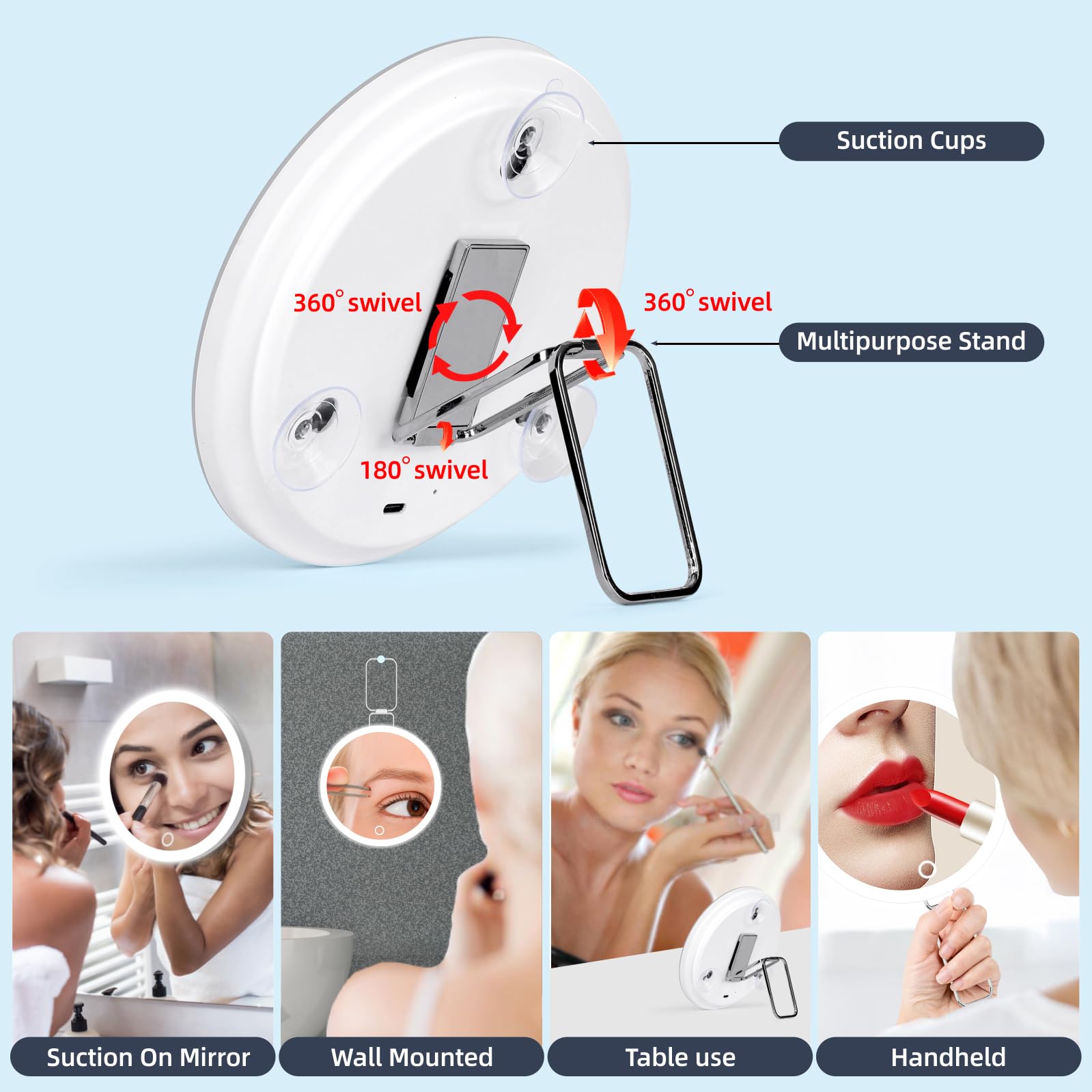 10X Magnifying Mirror With Lights, 6Inch Makeup Magnifying Mirror 10X Lighted Handheld Magnification Mirror With Stand & Suction