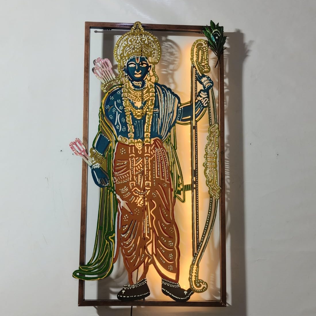 HANSART Shri Ram Wall Art Frame with LED, Ramji Metal Wall Decor, Divine Presence for Home or Office (15 x 30 Inches)