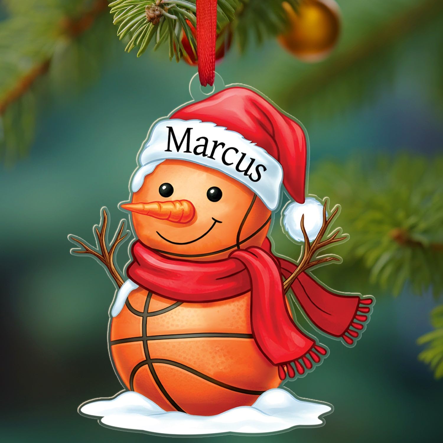 Snowman Basketball Shaped Christmas Ornament 2025, Personalized Basketball Acrylic Christmas Ornament Gift for Friends Sport Fan
