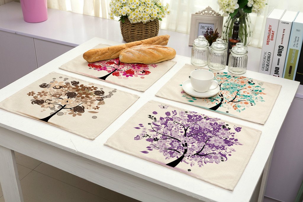 Hacaso Tropical Plants Forest Pattern Dining Table Mats Set Of 6 Cotton Linen Placemats(3)