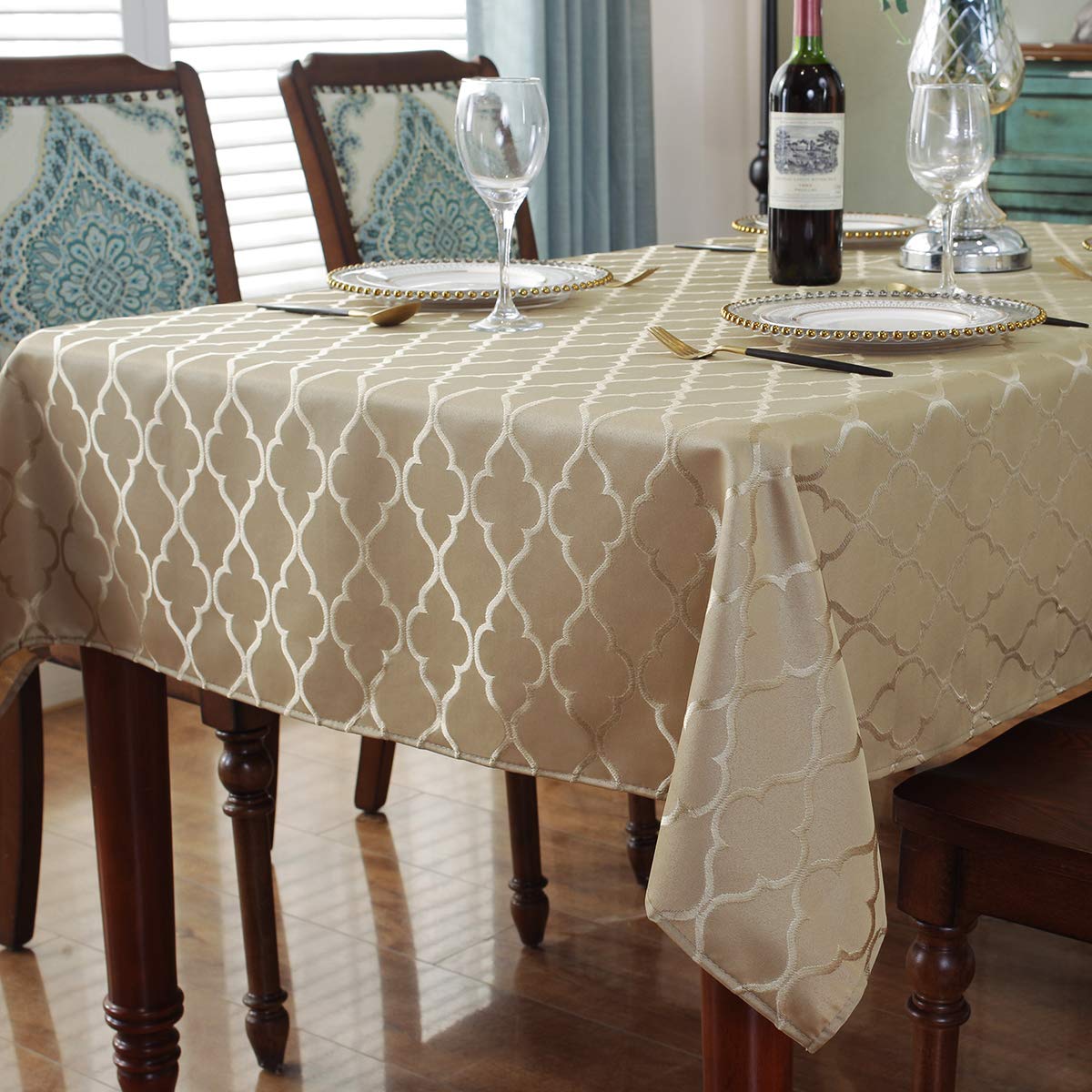 Sastybale Jacquard Tablecloth Flower Pattern Polyester Table Cloth Spill Proof Dust-Proof Wrinkle Resistant Table Cover For Kitc