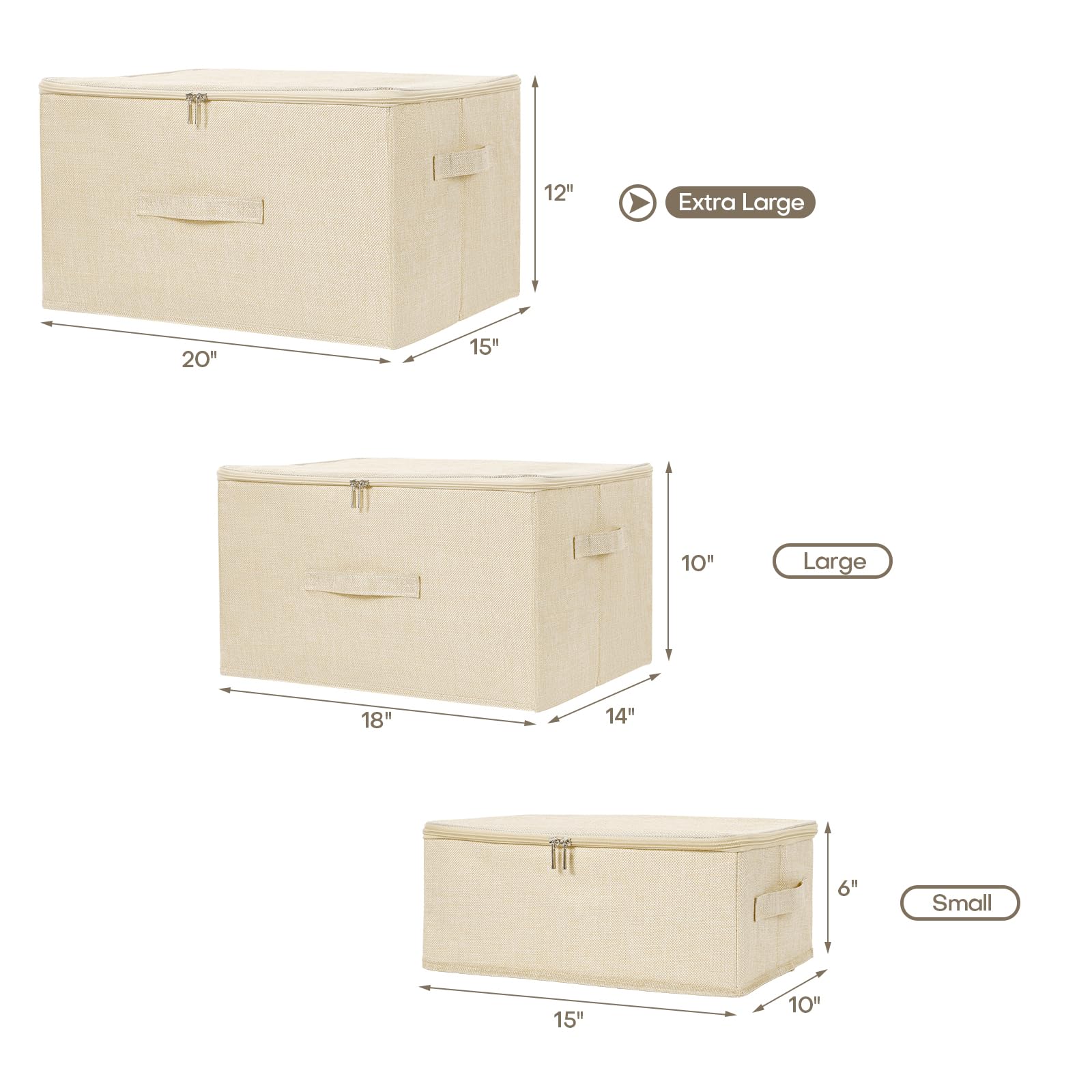 Anminy Storage Bins With Zipper Lid Storage Box With Handles Pp Plastic Board Foldable Lidded Cotton Linen Fabric Home Cubes Bas