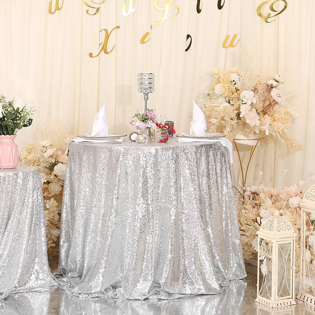Eternal Beauty Sequin Tablecloth,Sparkly Table Cloth For Wedding Party, Christmas Decorations Round Glitter Tablecloth (48'', Si