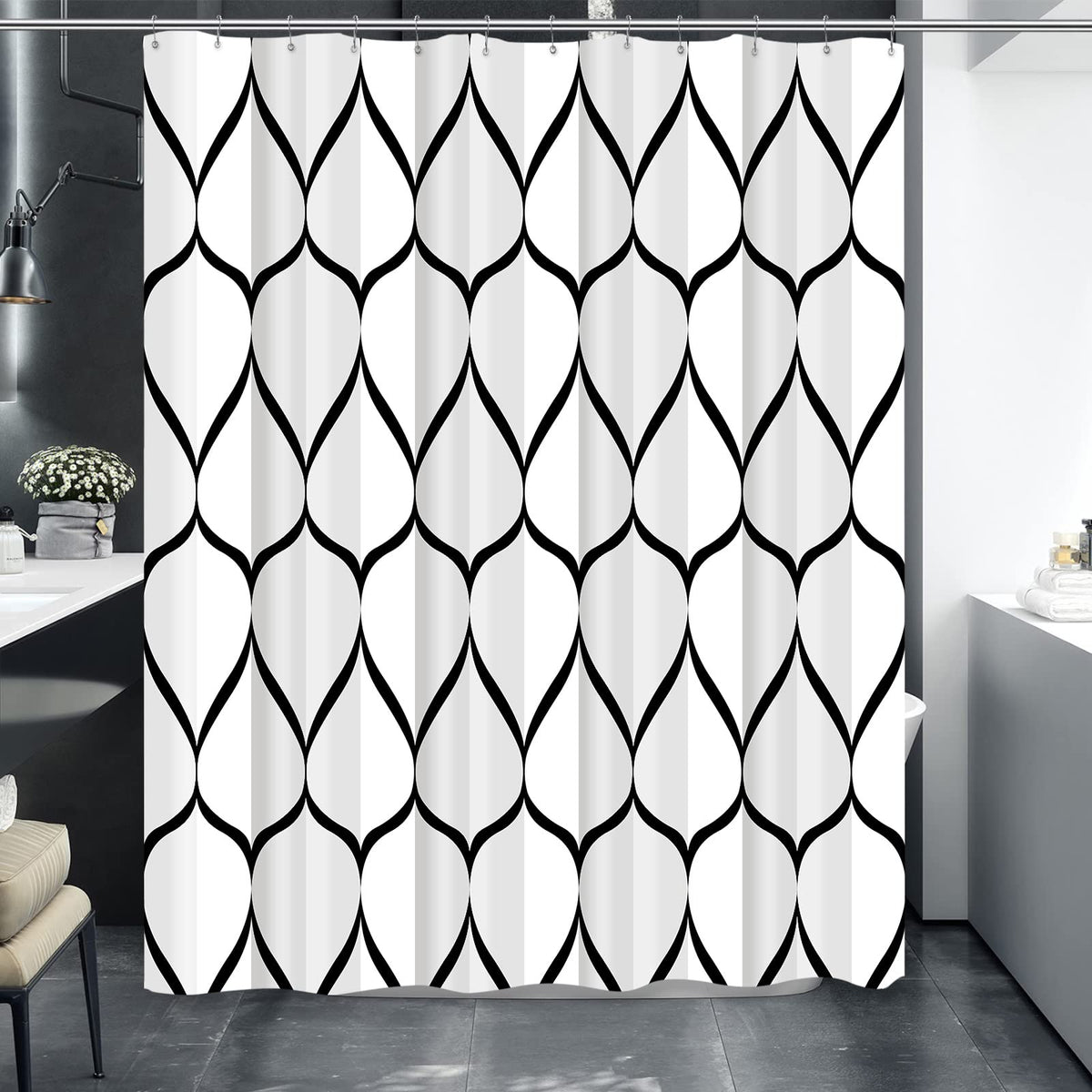 Gelbchu White Grey Fabric 72 X 72 Inch Cloth Shower Curtain, Waterproof Design And Polyester, Quick-Drying, Heavy Duty Shower Cu