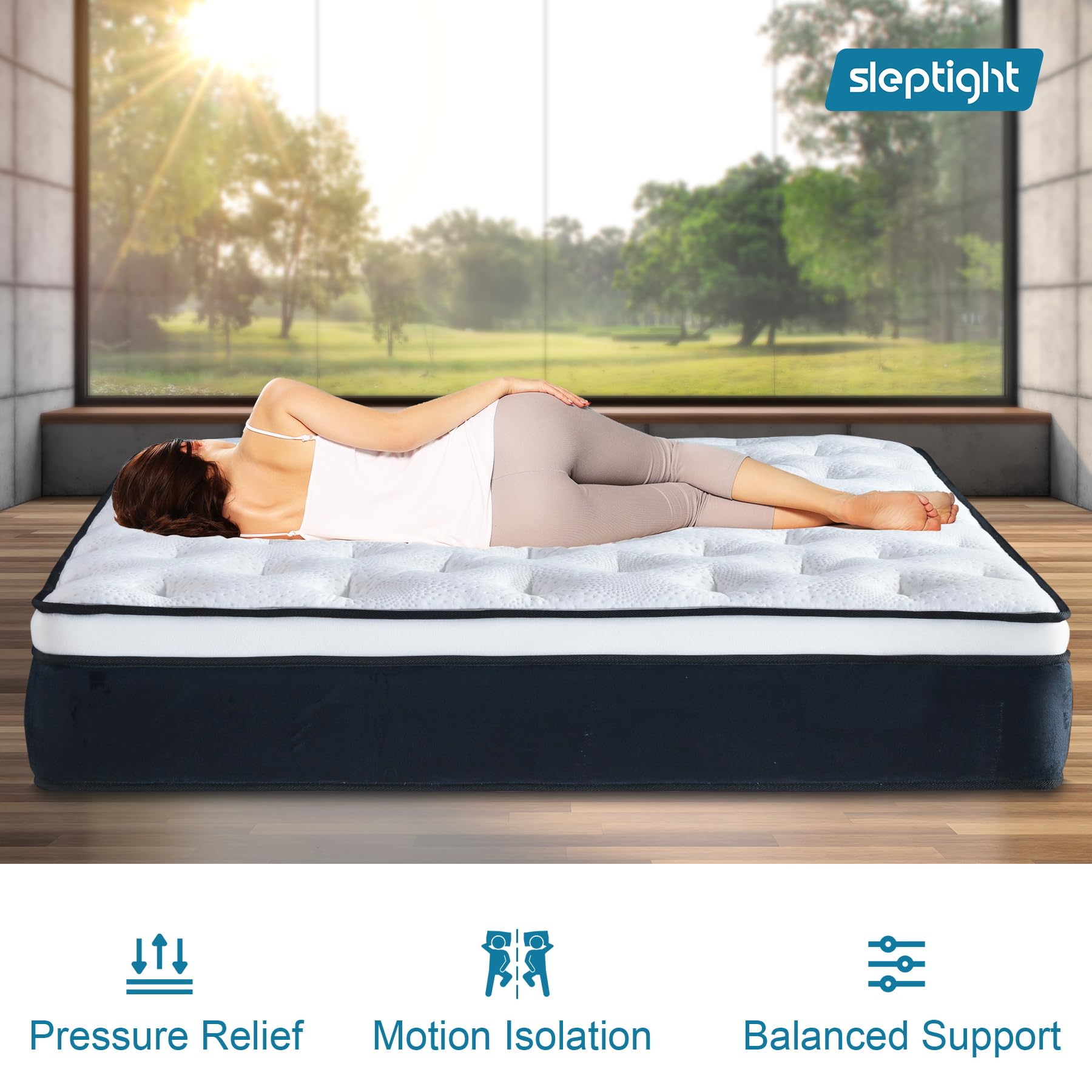 Sleptight Short Queen Mattress, 12 Inches Pillow Top Hybrid Rv Mattress In A Bag, Pocket Spring Mattress For Medium Firm Pressur