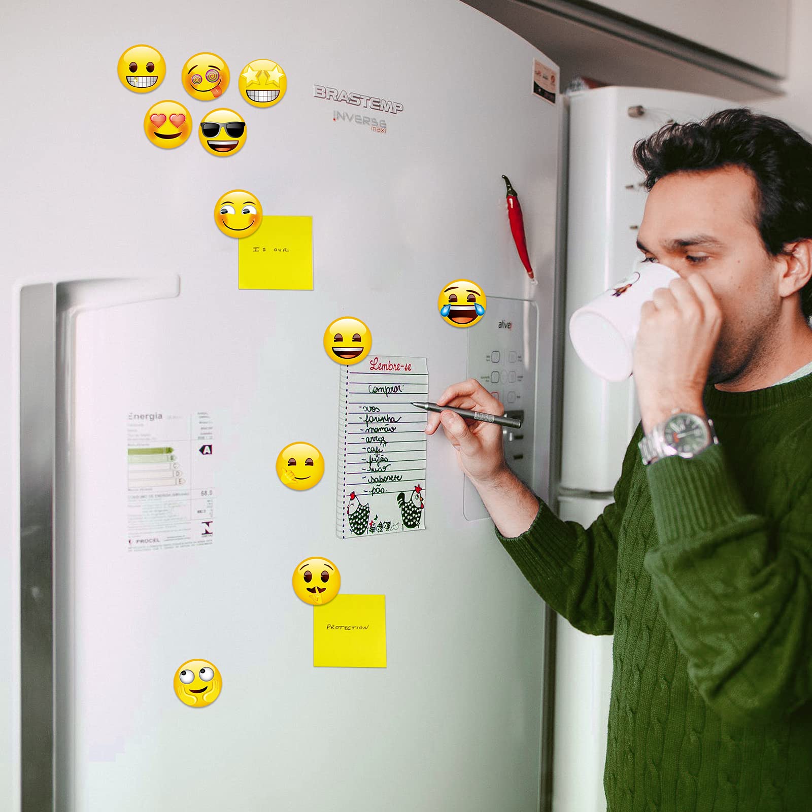 M MORCART Emoji Magnets - 54 Pcs Decorative Fridge Magnets, Cute & Fun for Home, Kitchen, Office, School, Gift, Model EM-001