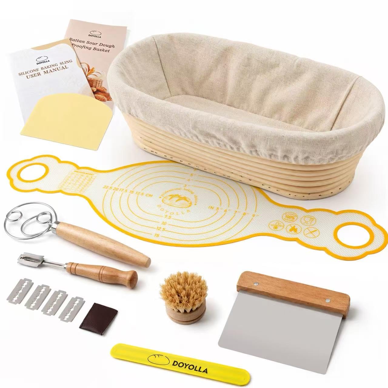 DOYOLLA Bread Proofing Basket Set, Sourdough Starter Kit, Banneton Bread Making Tools with Silicone Bread Sling, Sourdough Bread