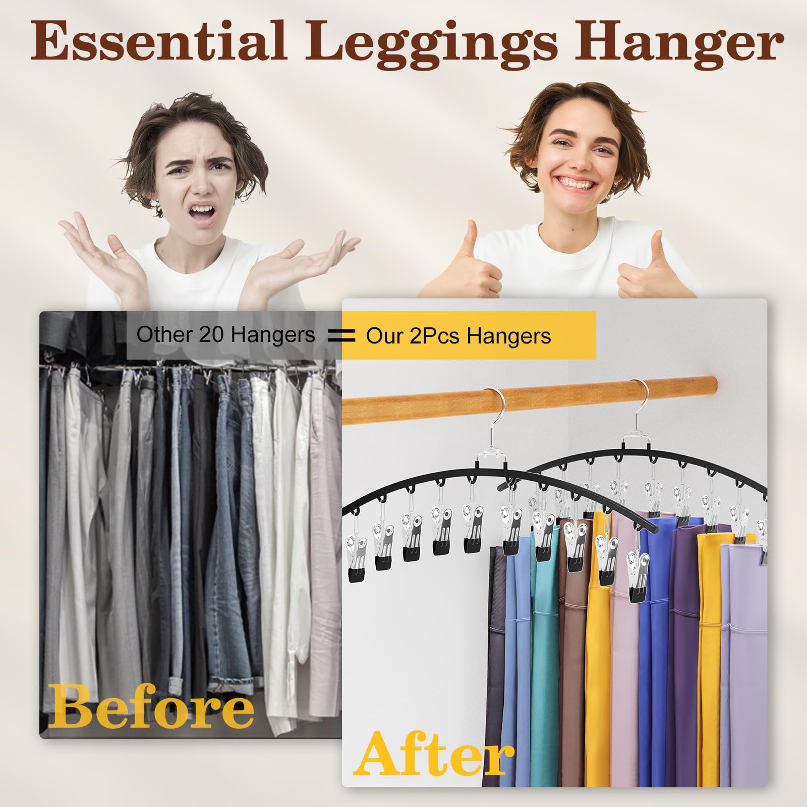 4 Pack Legging Organizer For Closet, Ginyoyo Metal Gym Clothes Organizer W/40 Clips Holds 40 Leggings, Hangers Space Saving, Clo