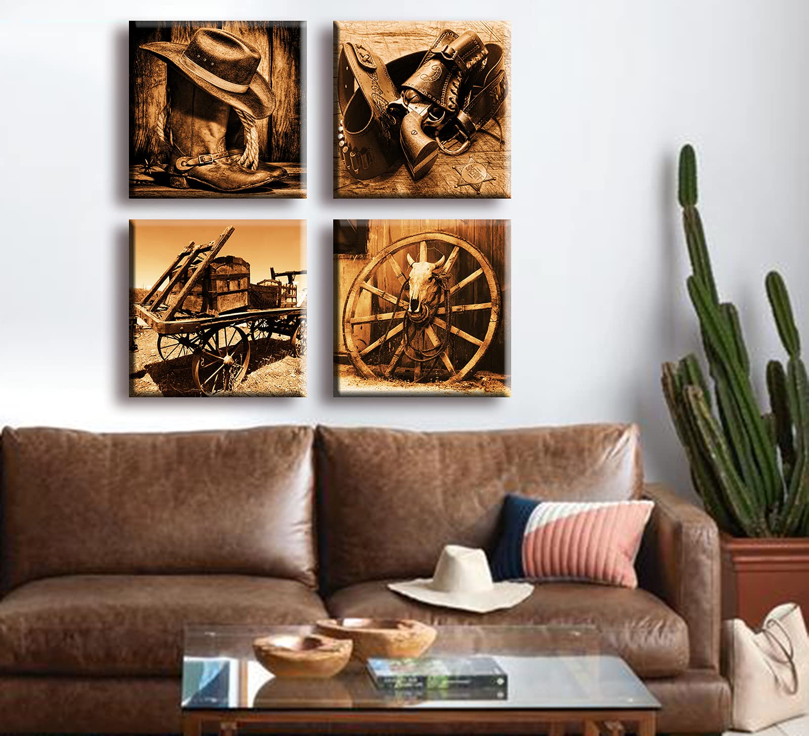 DJSYLIFE Western Decor Cowboy Wall Art for Men's Bedroom Office Canvas Printed Poster Home Decoration Artwork 12'' Wx12 Hx4