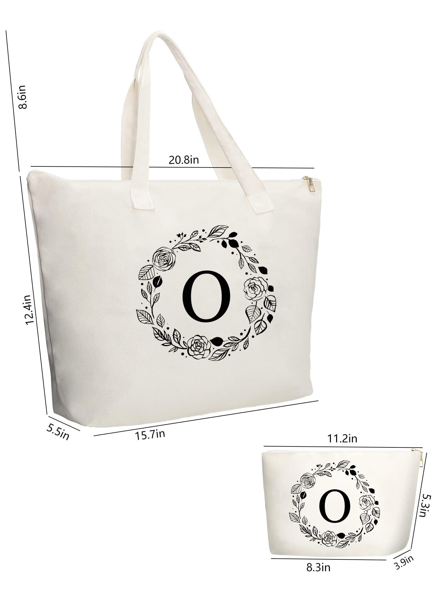 Binggemen Personalized Initial Canvas Tote Bag With Zipper, Present Bag With Inner Pocket & Make Up Bag, Great Gifts For Women,