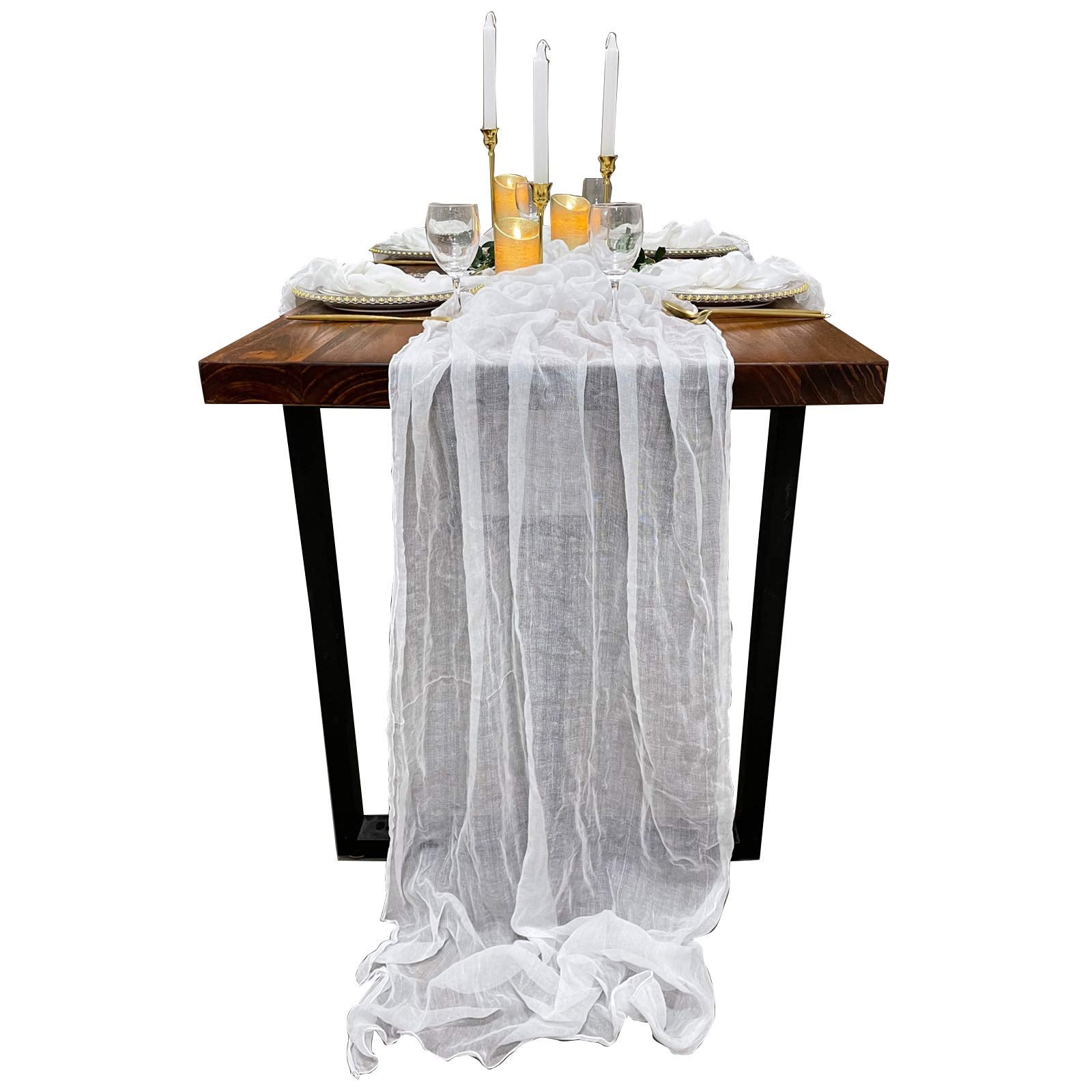 Ehldekol Cheesecloth Gauze Table Runner,Wedding Decor Arch Draping,Gauze Event Centerpiece Runner, Bridal Shower Runner(White,13