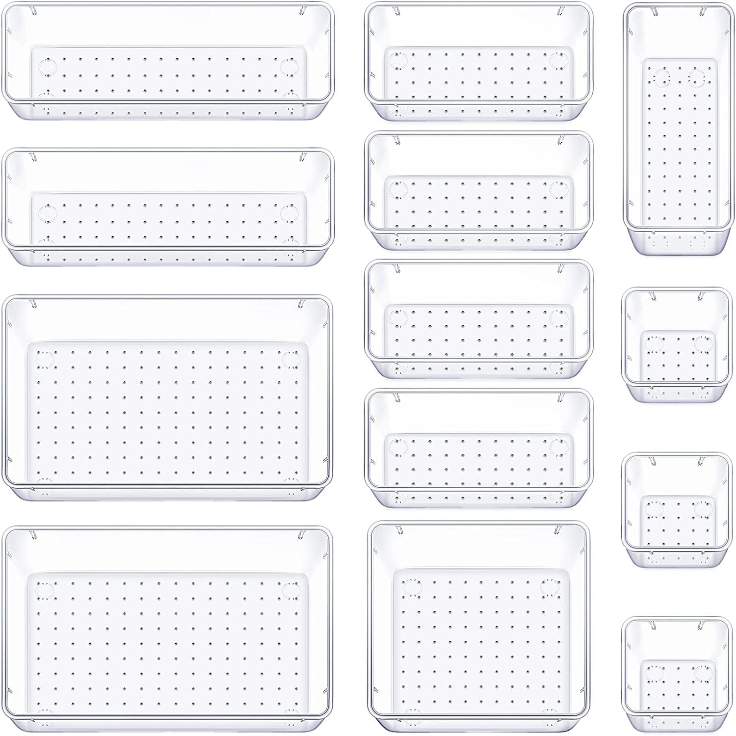 Blubasket 13 Acrylic Desk Drawer Organizer Bathroom Drawer Tray Dividers Versatile Storage Bins Plastic Vanity Trays Organizers 