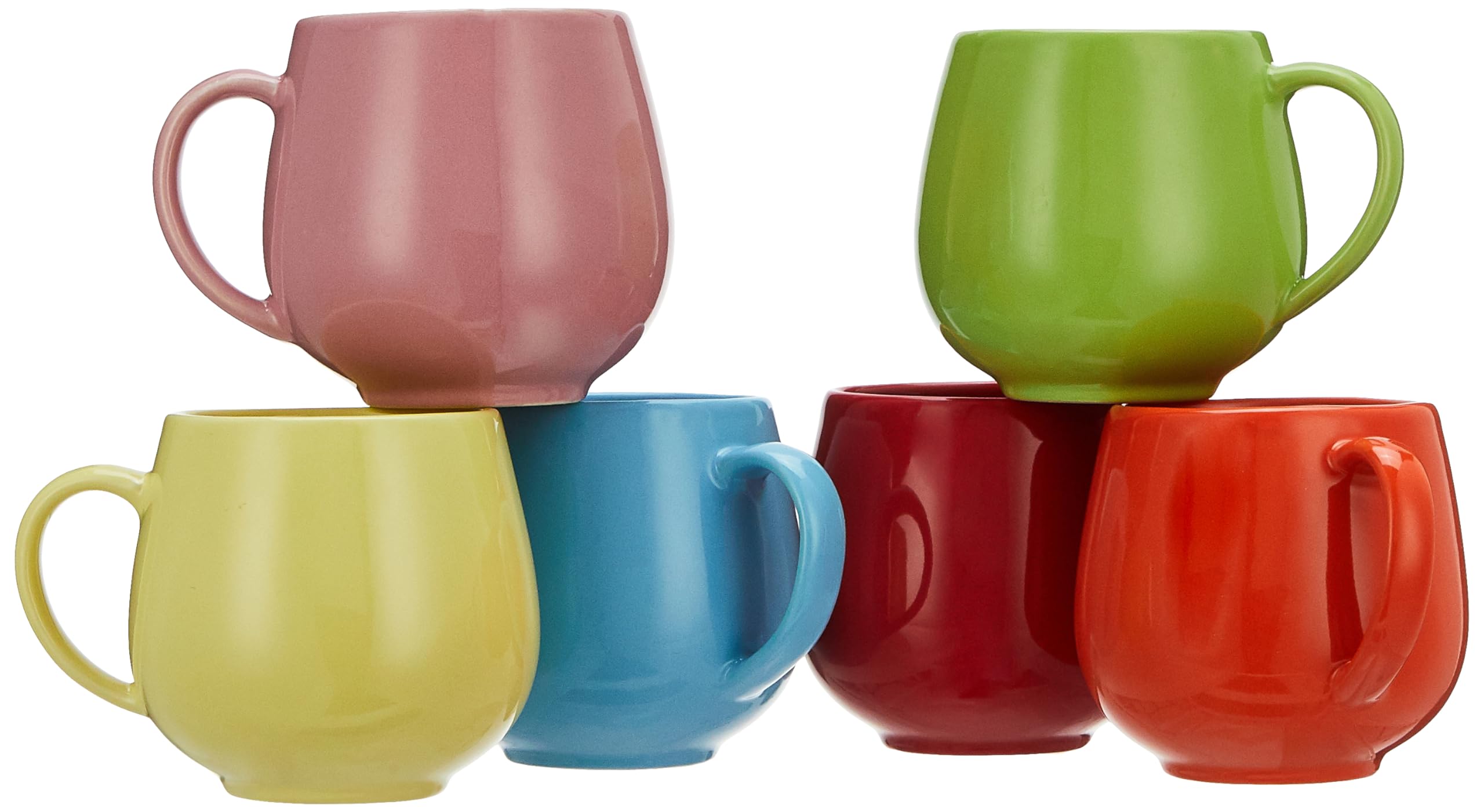 Amazon Brand - Solimo Ceramic Coffee Mugs | 100% Food Grade | Microwave Safe (350 Ml, Set Of 6, Multicolour)