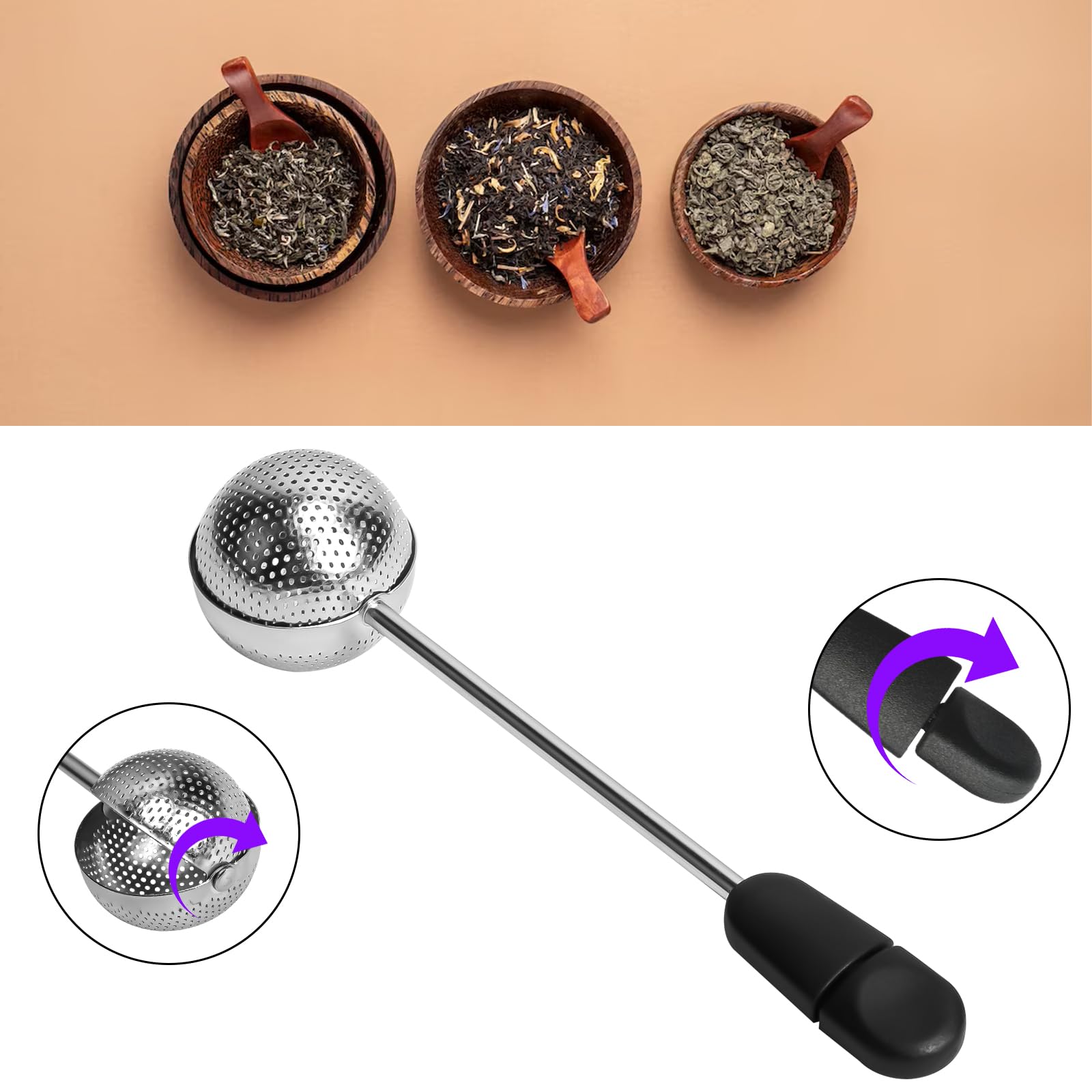Numola Long Handle Twisting Tea Ball, 2Pcs Tea Ball Infuser For Loose Tea, Reusable Loose Leaf Tea Steeper Stainless Steel For C