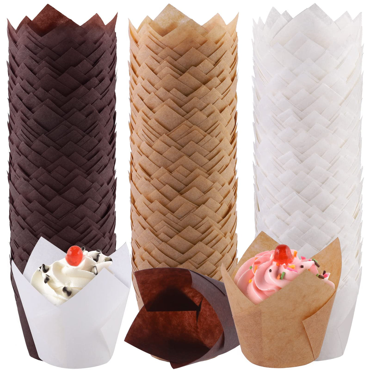 Aodaer 240 Pieces Mini Tulip Baking Cups Muffin Liners Cupcake Cases Baking Cup Holders For Wedding, Birthday, Baby Shower, Brow
