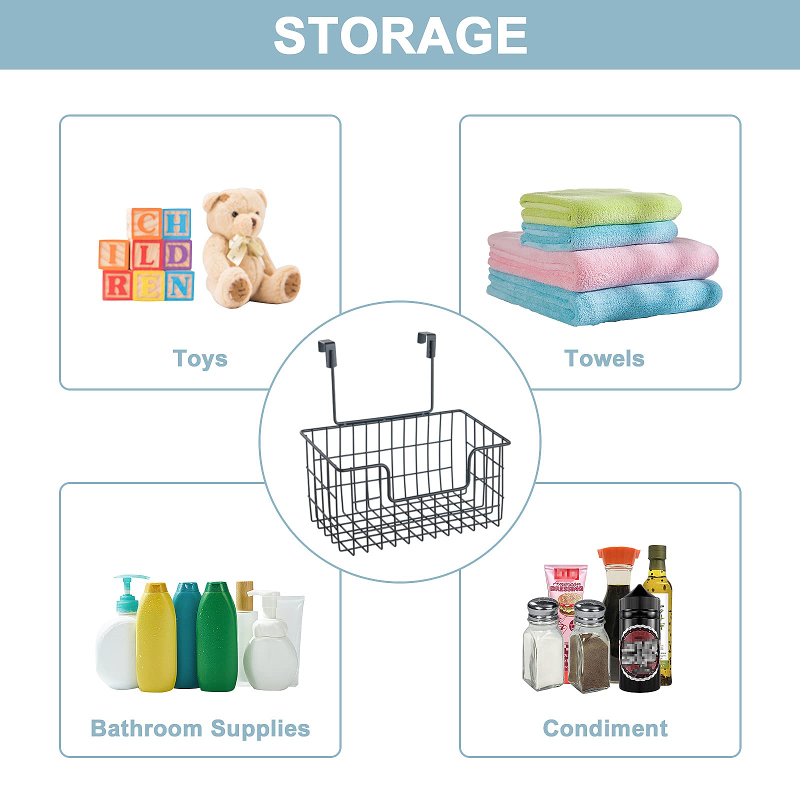 2 Pack The Cabinet Door Organizer,Hanging Wall Mount Storage Wire Basket, Grid Storage Basket For Kitchen,Cabinet,Bathroom,Pantr