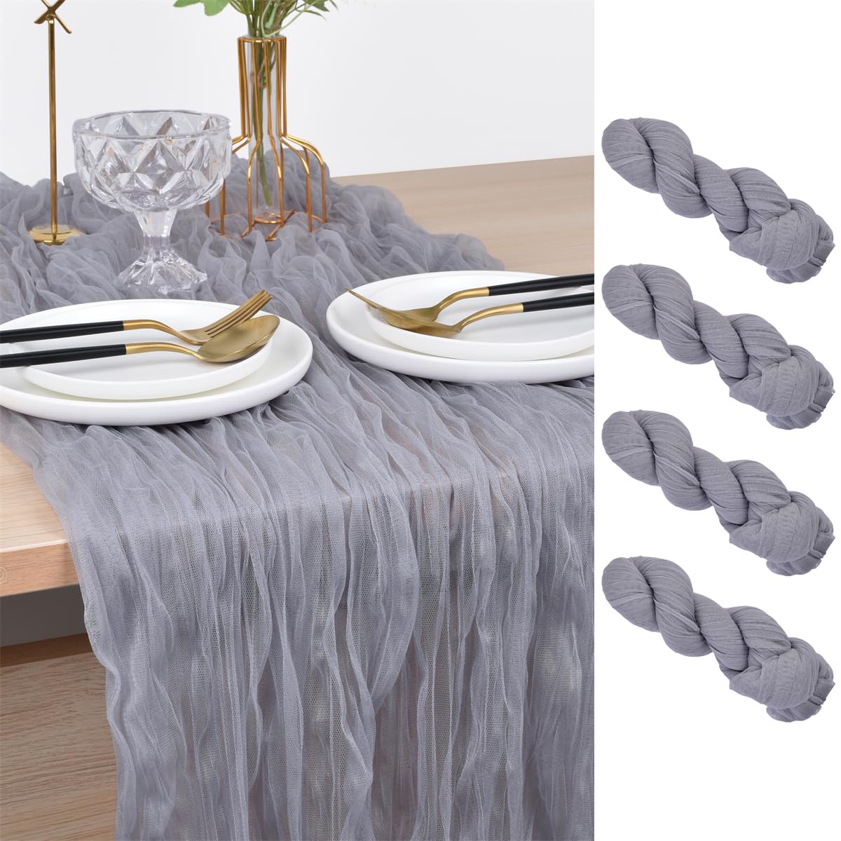 Joanlody Light Gray Cheesecloth Table Runner 10Ft Rustic Gauze Cheese Cloth Table Runner Boho Fall Thanksgiving Table Runner For