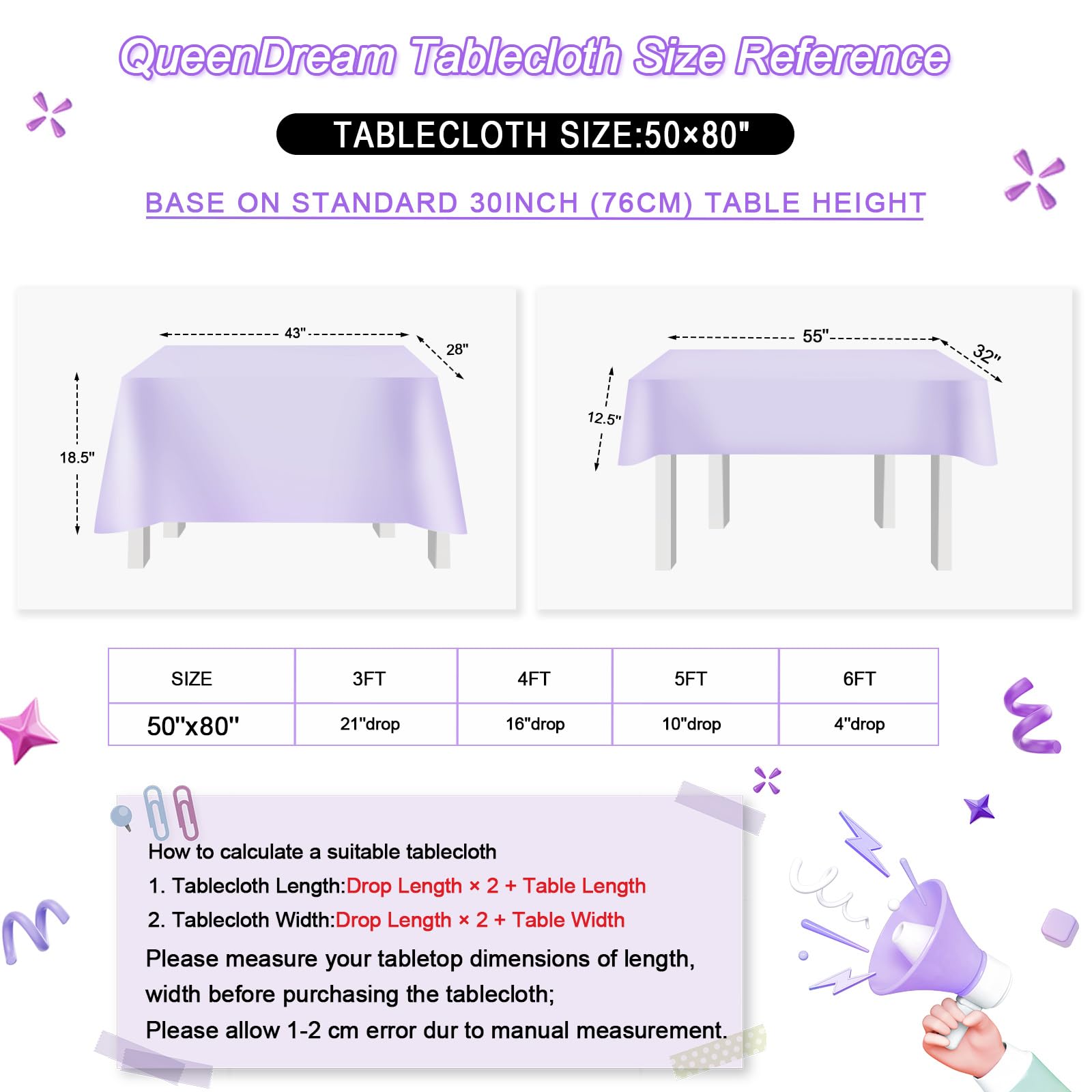 Queendream Purple Tablecloth Party Table Decorations: 50X80 Inch Sequin Fabric Table Drapes For Graduation Birthday Bridal Showe