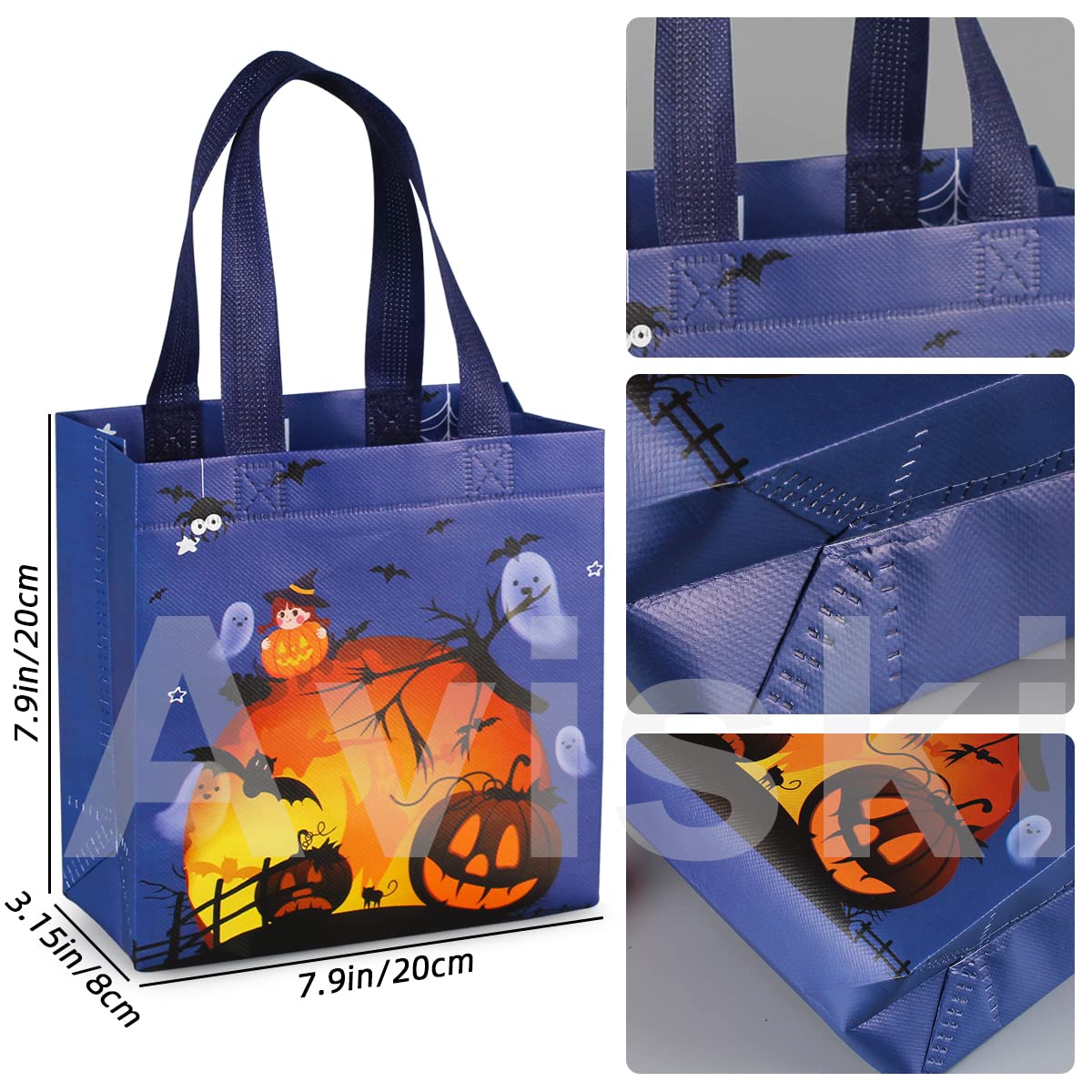 Aviski 8PCS Halloween Trick or Treat Bags  Small Halloween Tote Bags with Handles  Gift Bags  Multifunctional Non-Woven Halloween Bags for Gifts Wrapping  Trick or Treat  Halloween Party Supplies