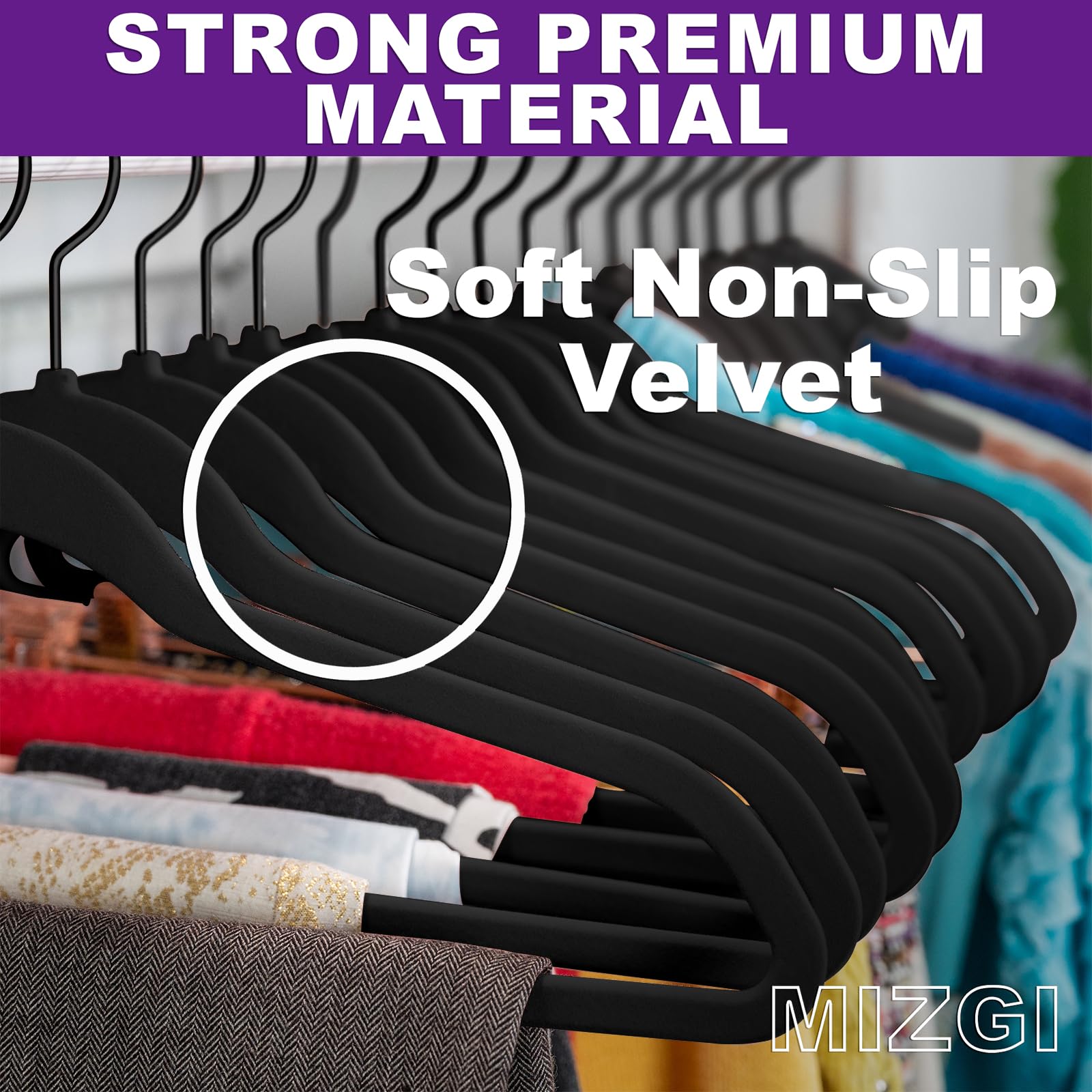 Mizgi All Black Velvet Hangers 60 Pack,Premium Flocked Clothes Hangers Non-Slip Felt Hangers,Sturdy Black Hangers Heavy Duty Coa