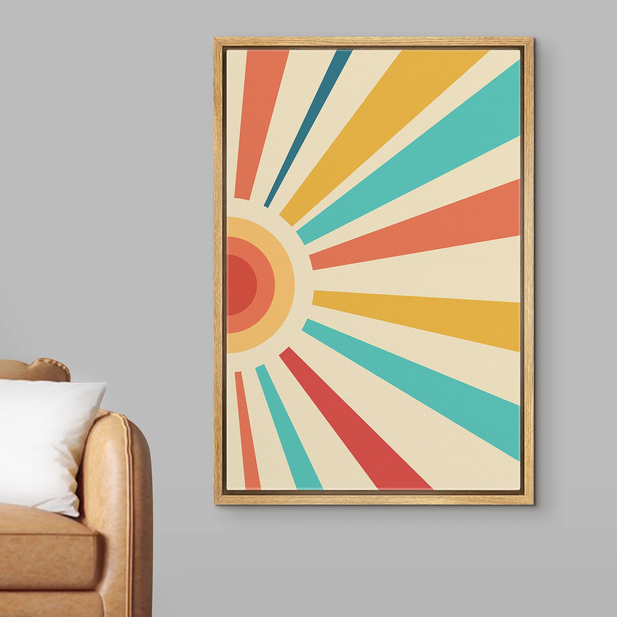 Bestdeal Depot Framed Canvas Print Wall Art Multicolor Shing Sun In Sky Abstract Patterns Illustrations Modern Art Mid-Century M