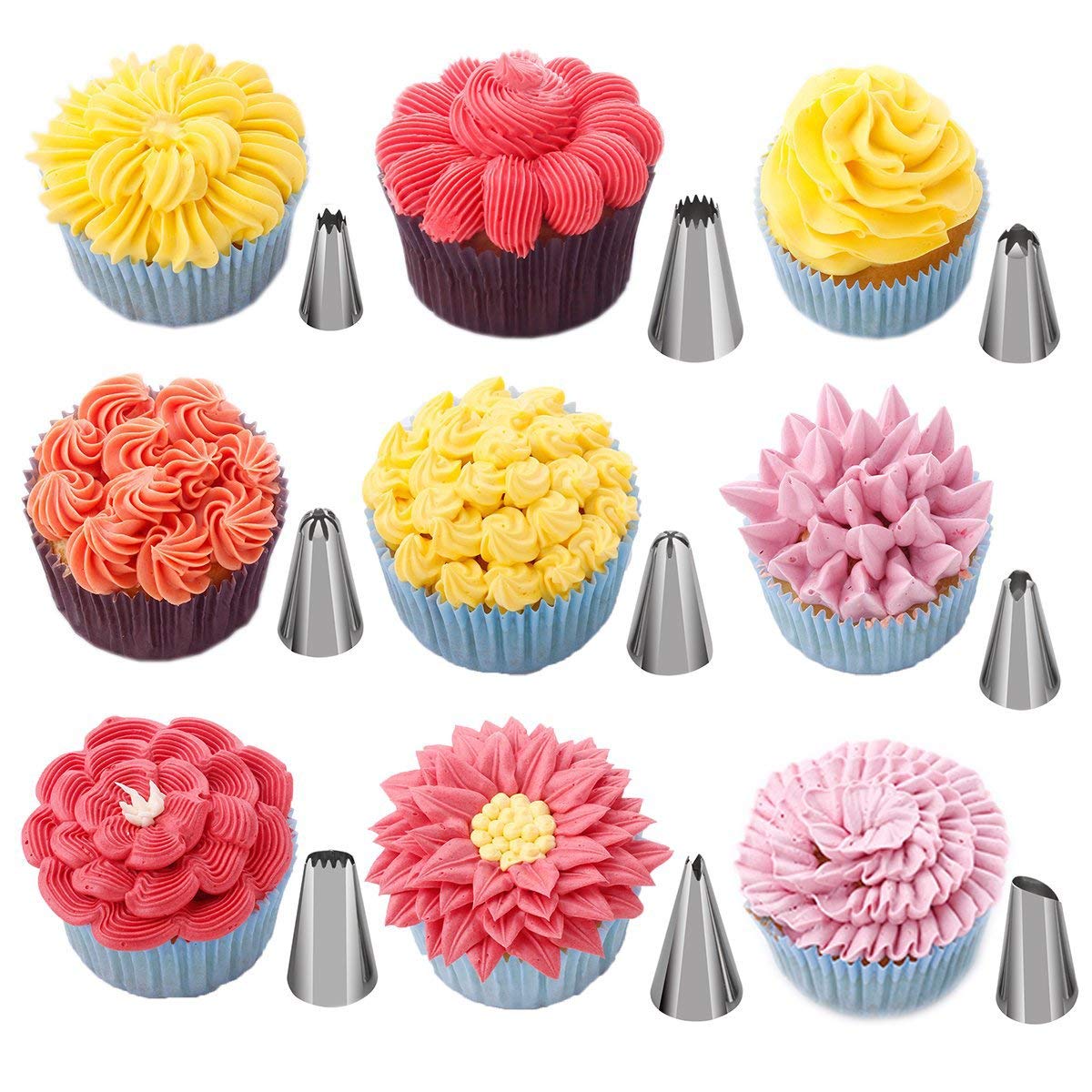 Emoly Russian Piping Tips Set, 83Pcs Cake Decorating Baking Supplies Kit, Premium Russian Tulip Icing Piping Ruffle Nozzles, Flo